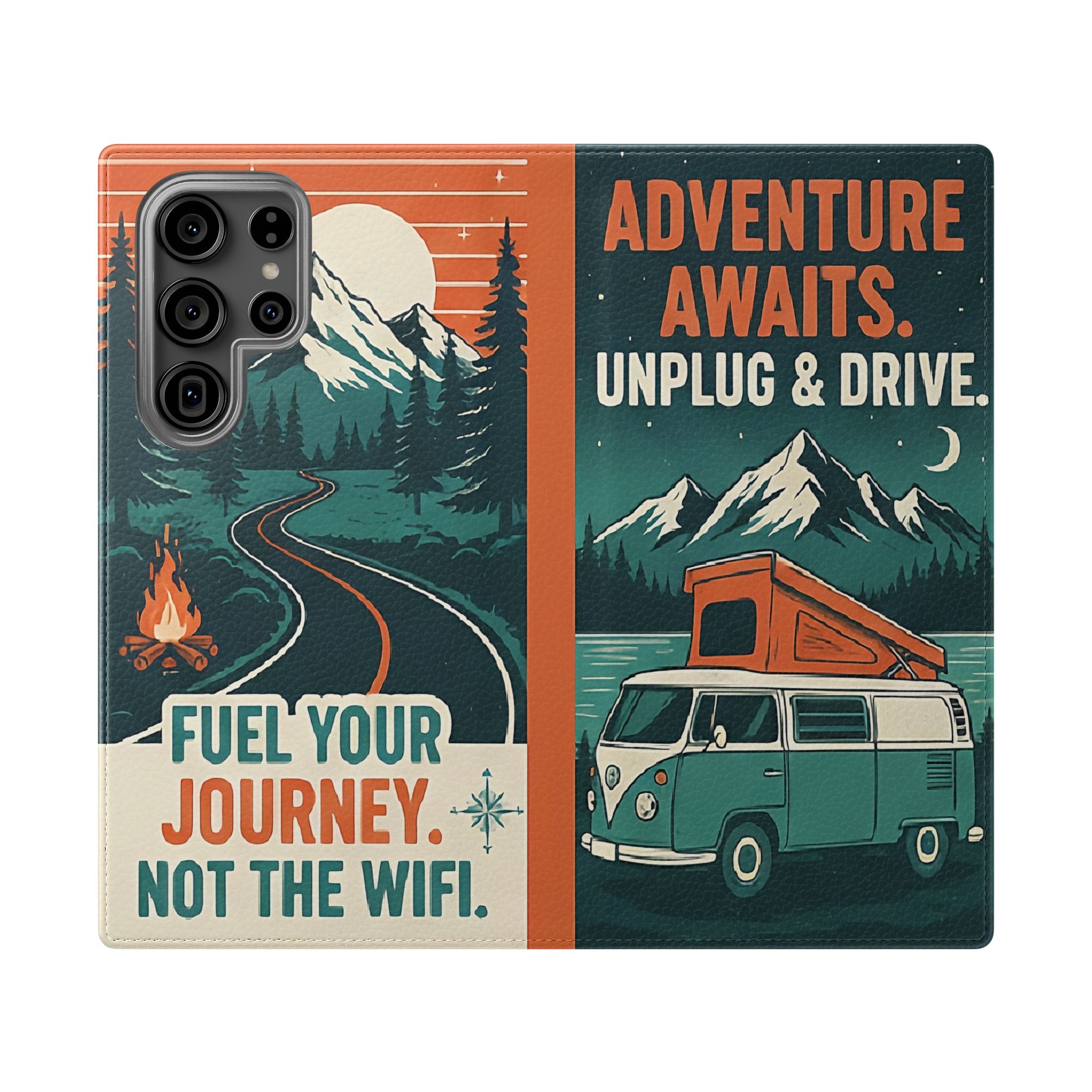 Flip Phone Case — "Adventure Awaits, Fuel Your Journey, Not the WiFi" Wallet Cover
