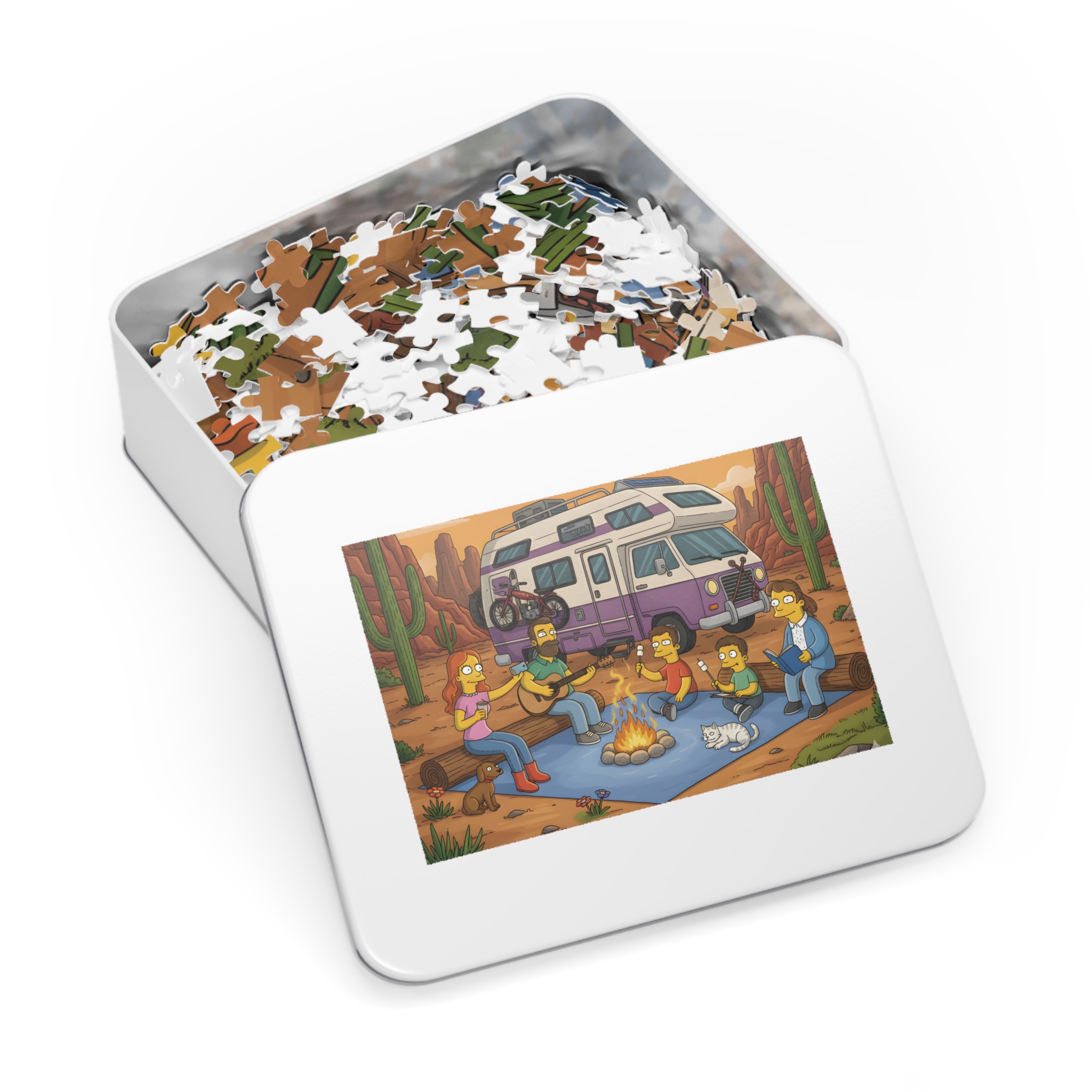 Jigsaw Puzzle with Tin – RV Campfire Design