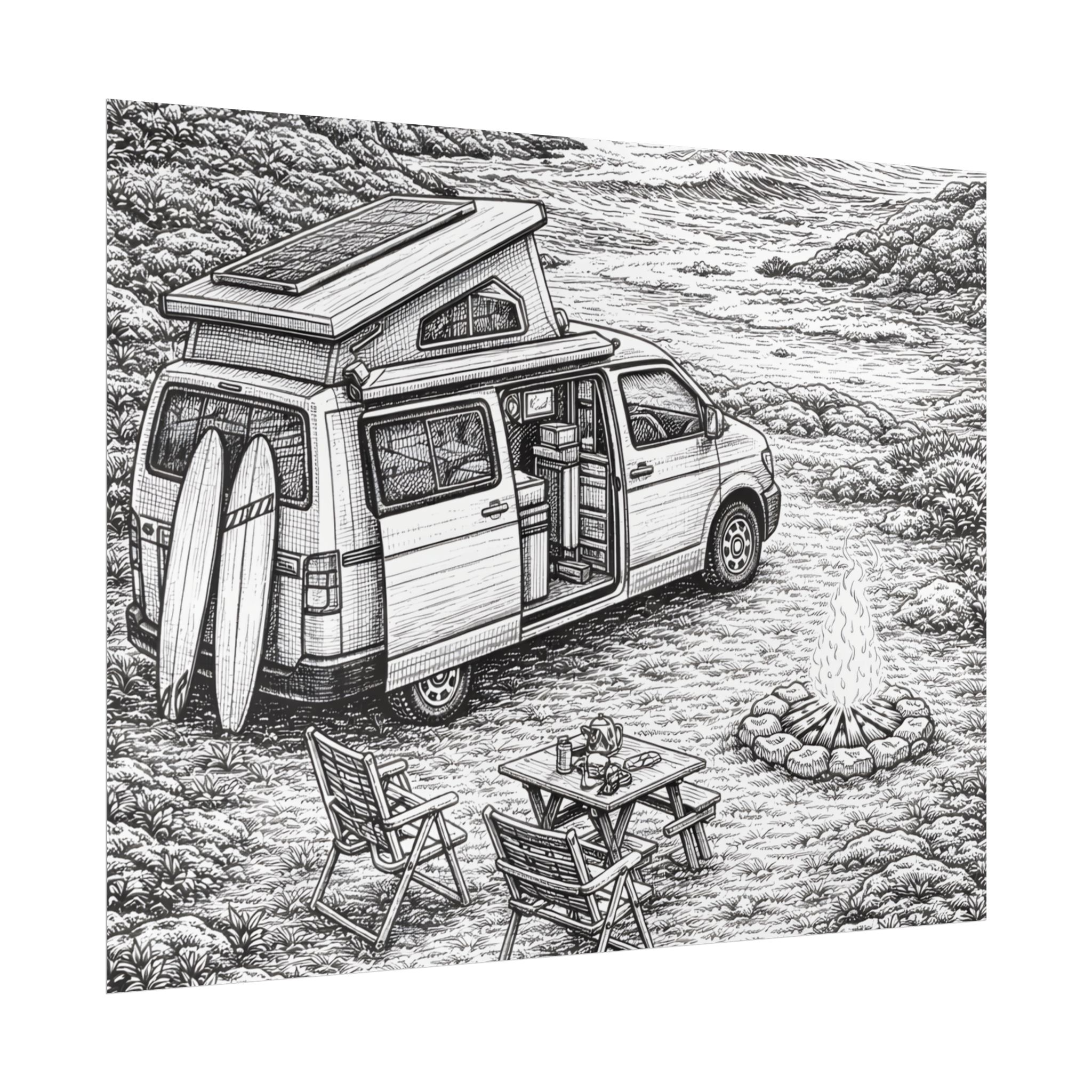 Campervan Poster — Vintage RV Camping Landscape Wall Art