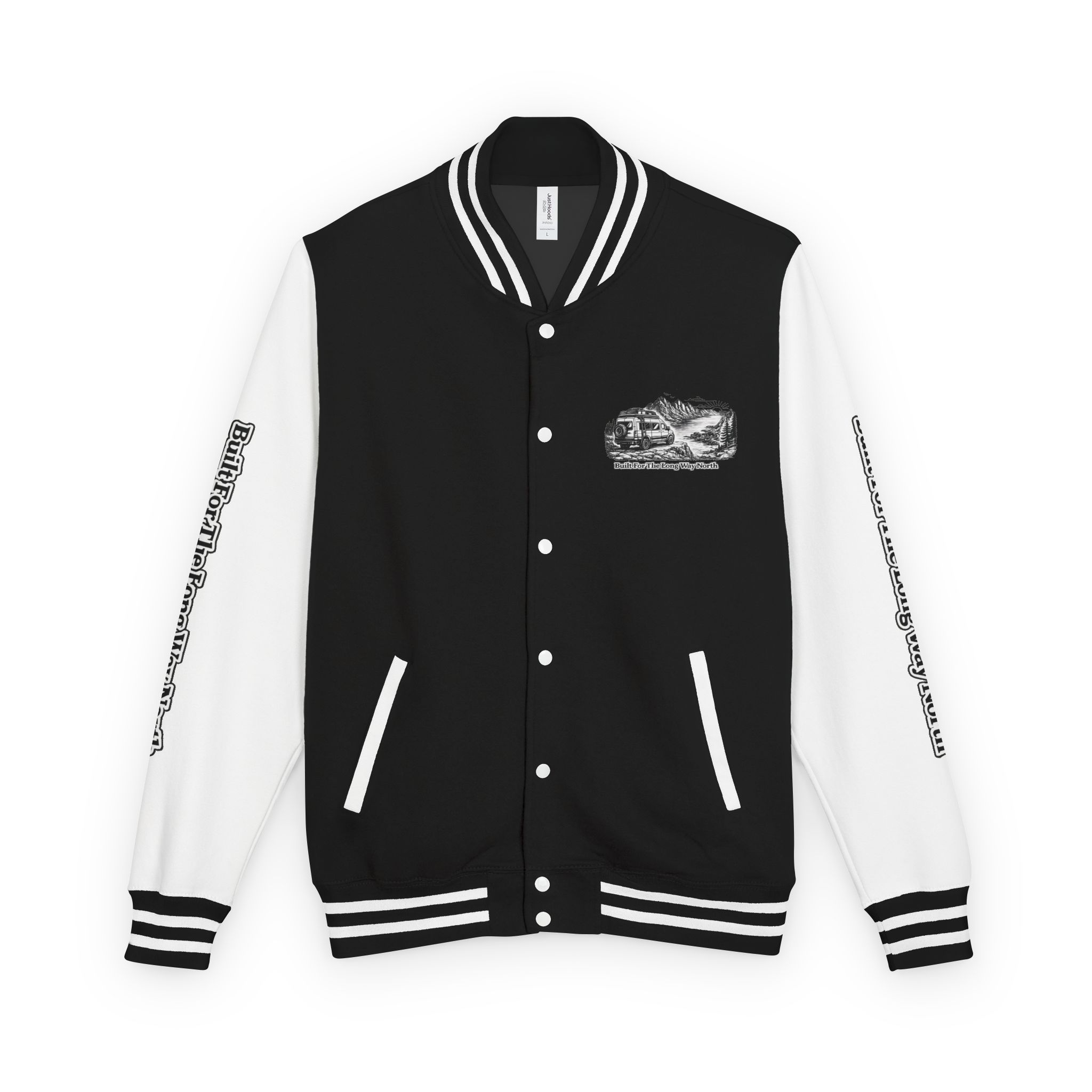 Unisex Heavyweight Letterman Jacket — "Built For The Long Way North" Travel Varsity Coat