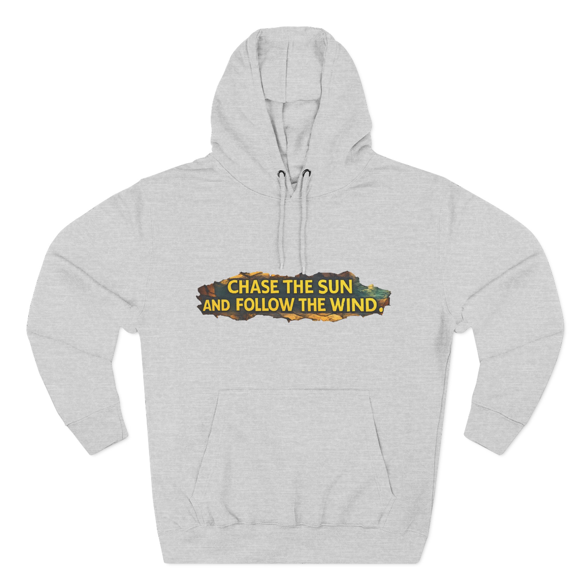 Three-Panel Fleece Hoodie - "Chase The Sun And Follow The Wind" Design Cubic-Line