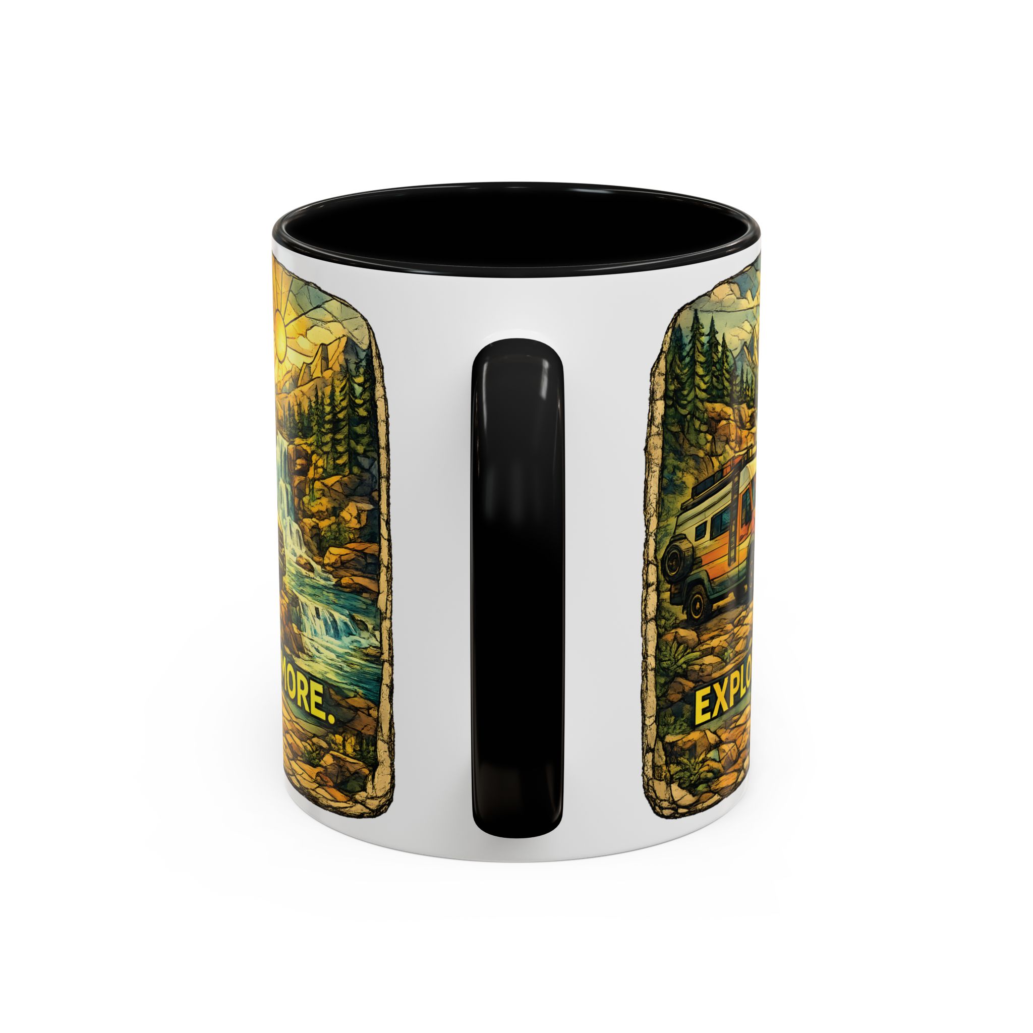 Accent Coffee Mug (11, 15oz) — "Explore More" Design Cubic-Line