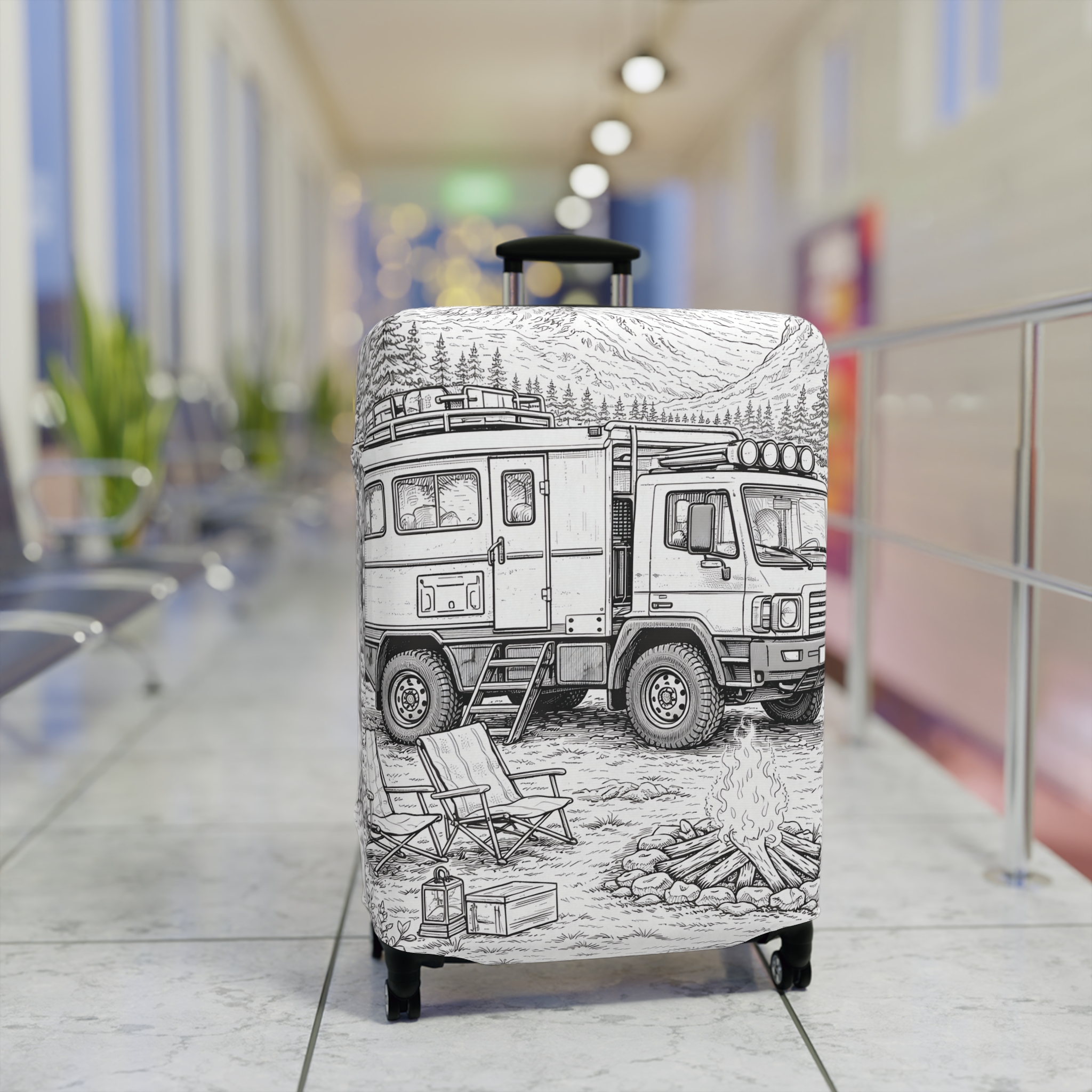 Luggage Cover — Adventure Camper Sketch Travel Suitcase
