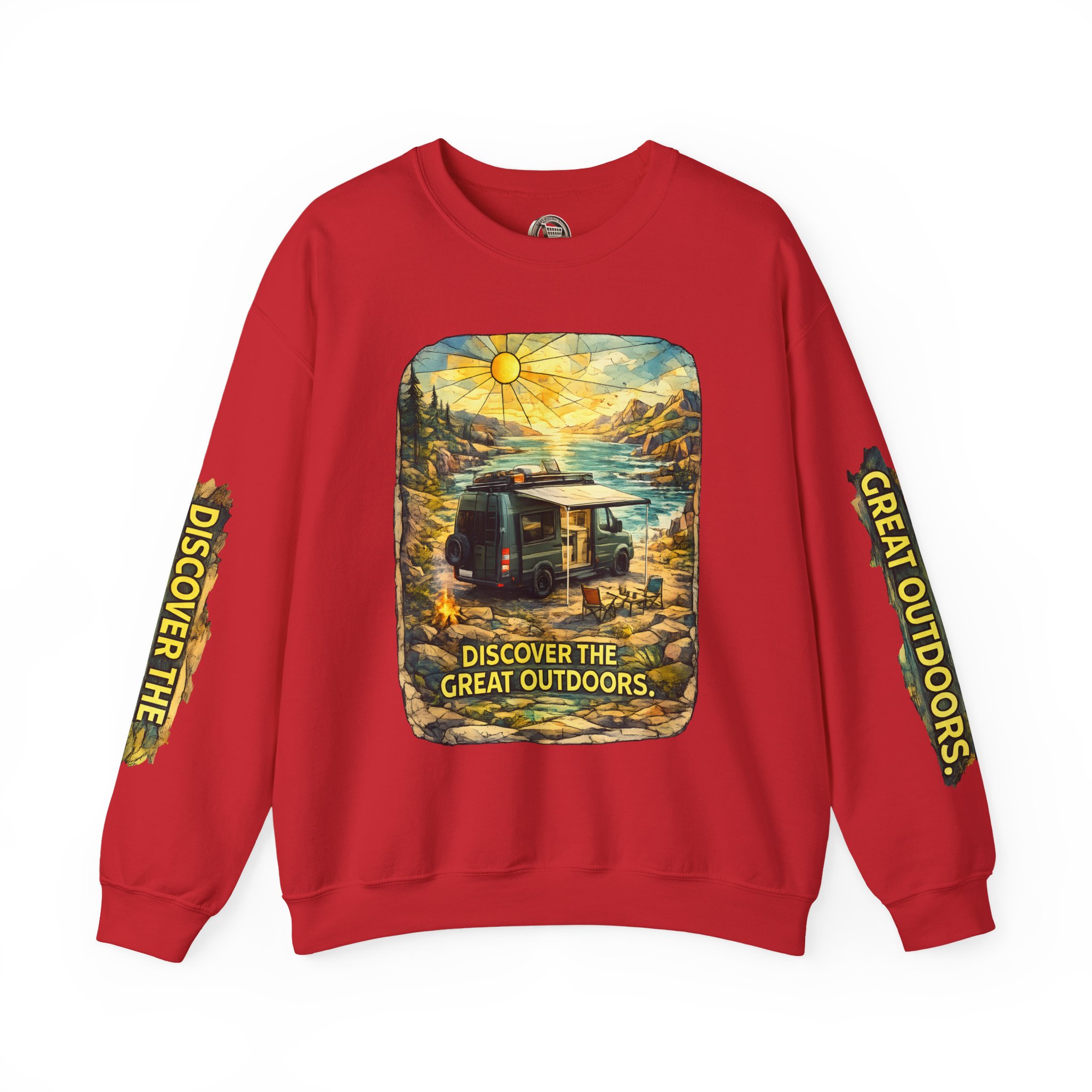 Unisex Heavy Blend™ Crewneck Sweatshirt — "Discover The Great Outdoors" Design Cubic-Line