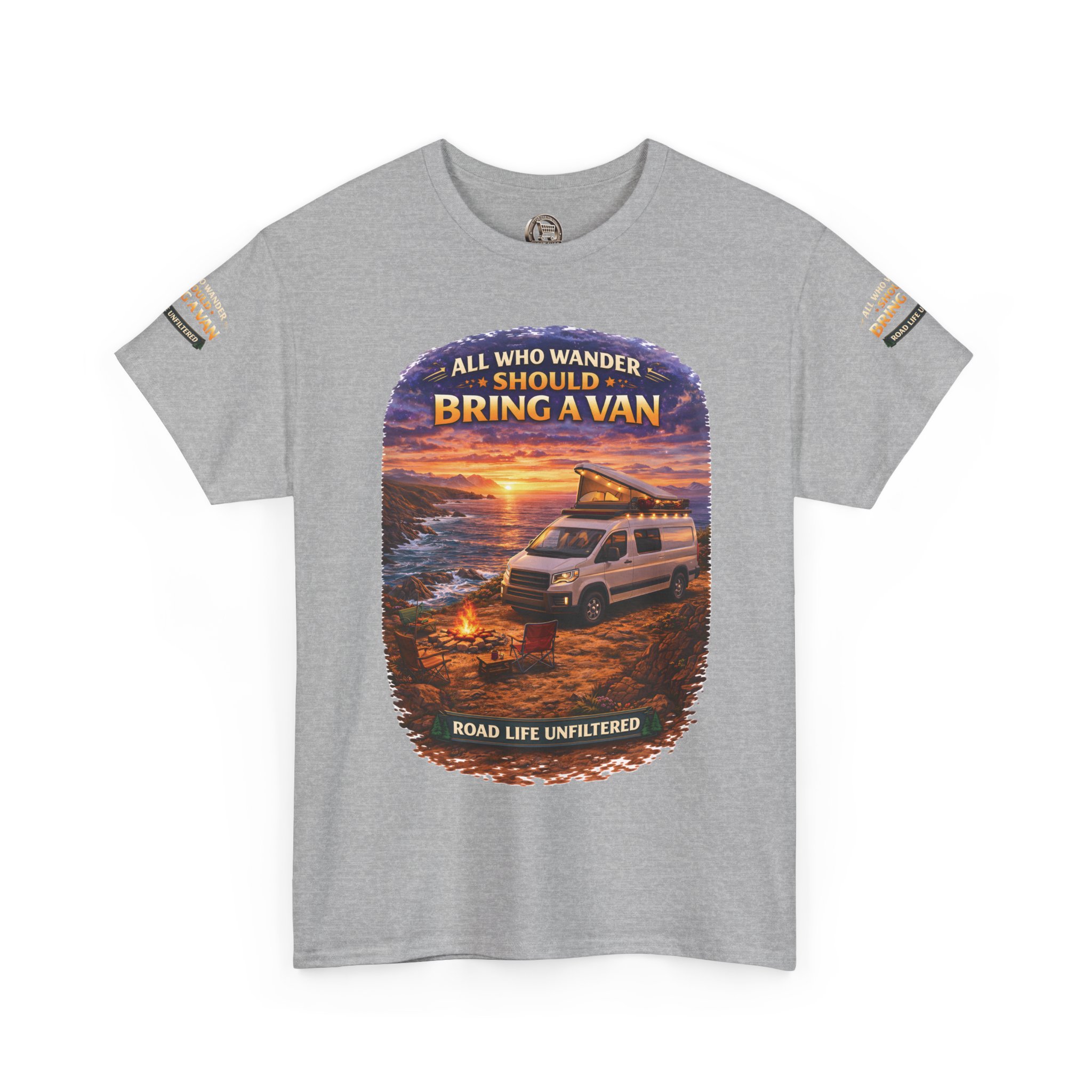 Unisex Heavy Cotton Tee — "All Who wander Should Bring A Van" Design Scenic-Line