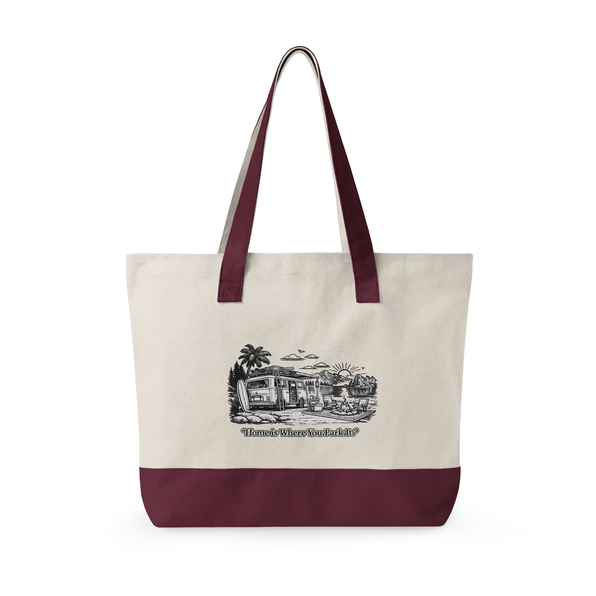 Zippered Canvas Tote — "Adventure Is Where You park It" (Design Minimal-Line)
