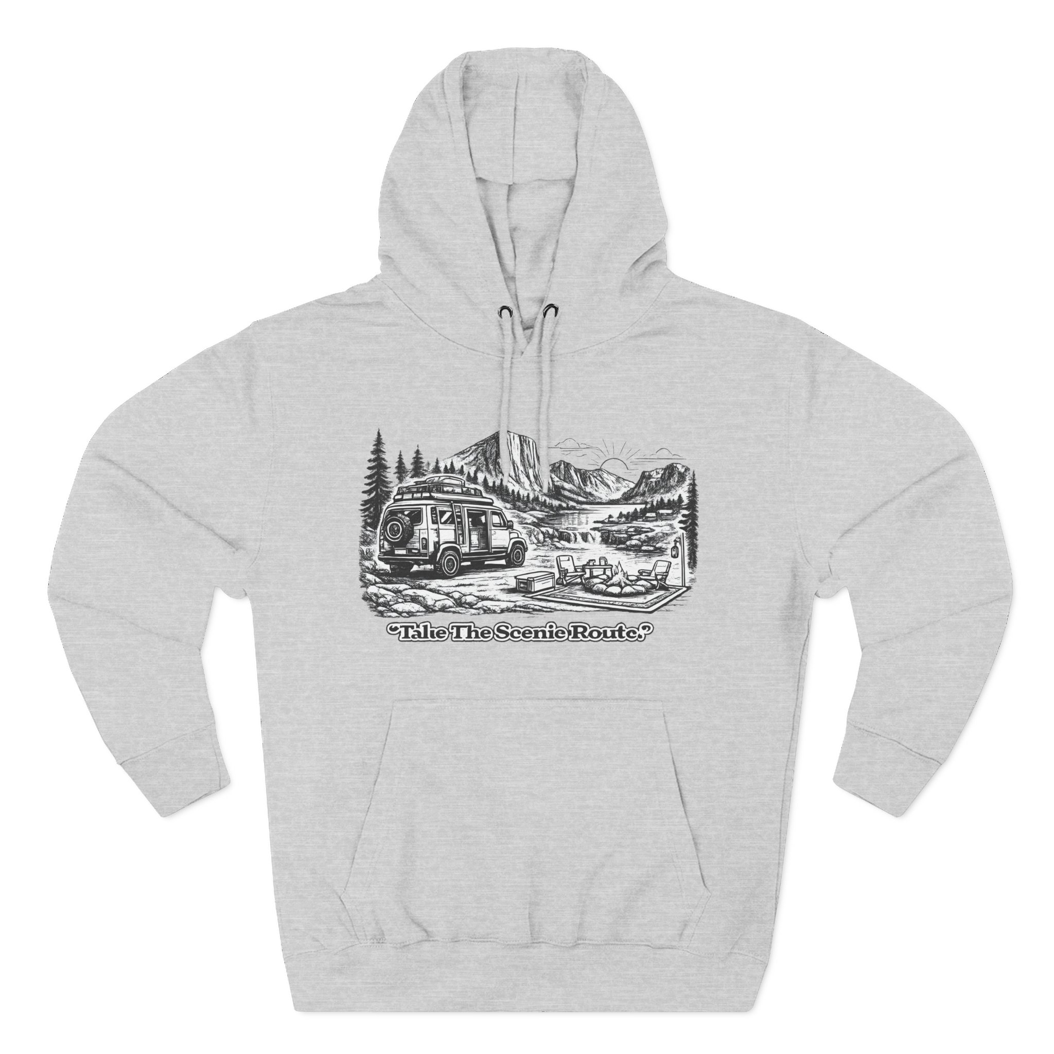 1332964014230997287_2048.jpeg Three-Panel Fleece Hoodie - "Take The Scenic Route" Design Minimal-Line