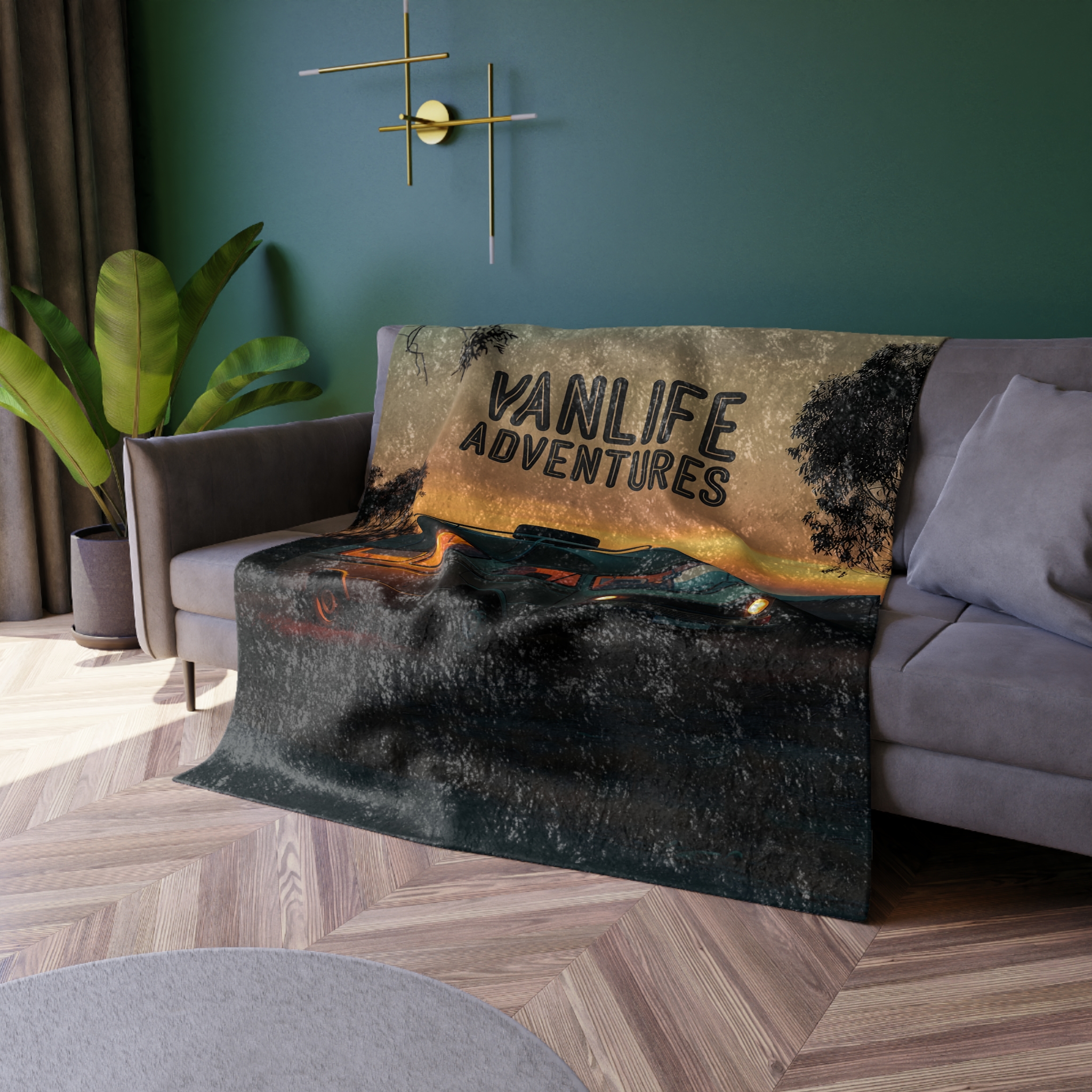 Crushed Velvet Blanket — "Vanlife Adventures"Cozy Camper Sunset Throw