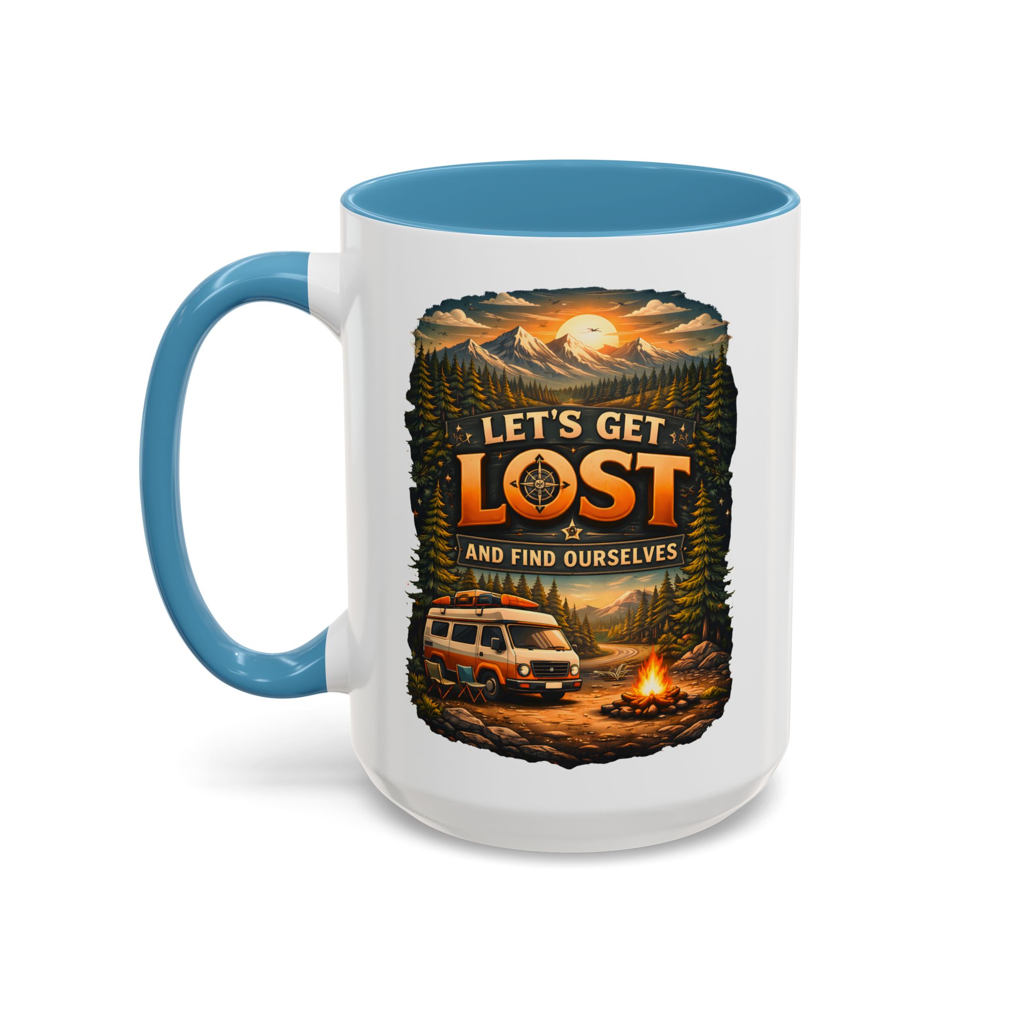 Accent Coffee Mug (11, 15oz) — "Let´s Get Lost And Find Ourselfs" Design Scenic-Line