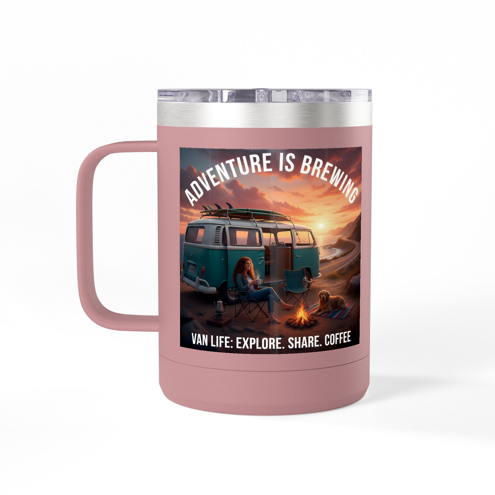 Coffee Mug Tumbler, 15oz-- "Adventure Is Brewing"
