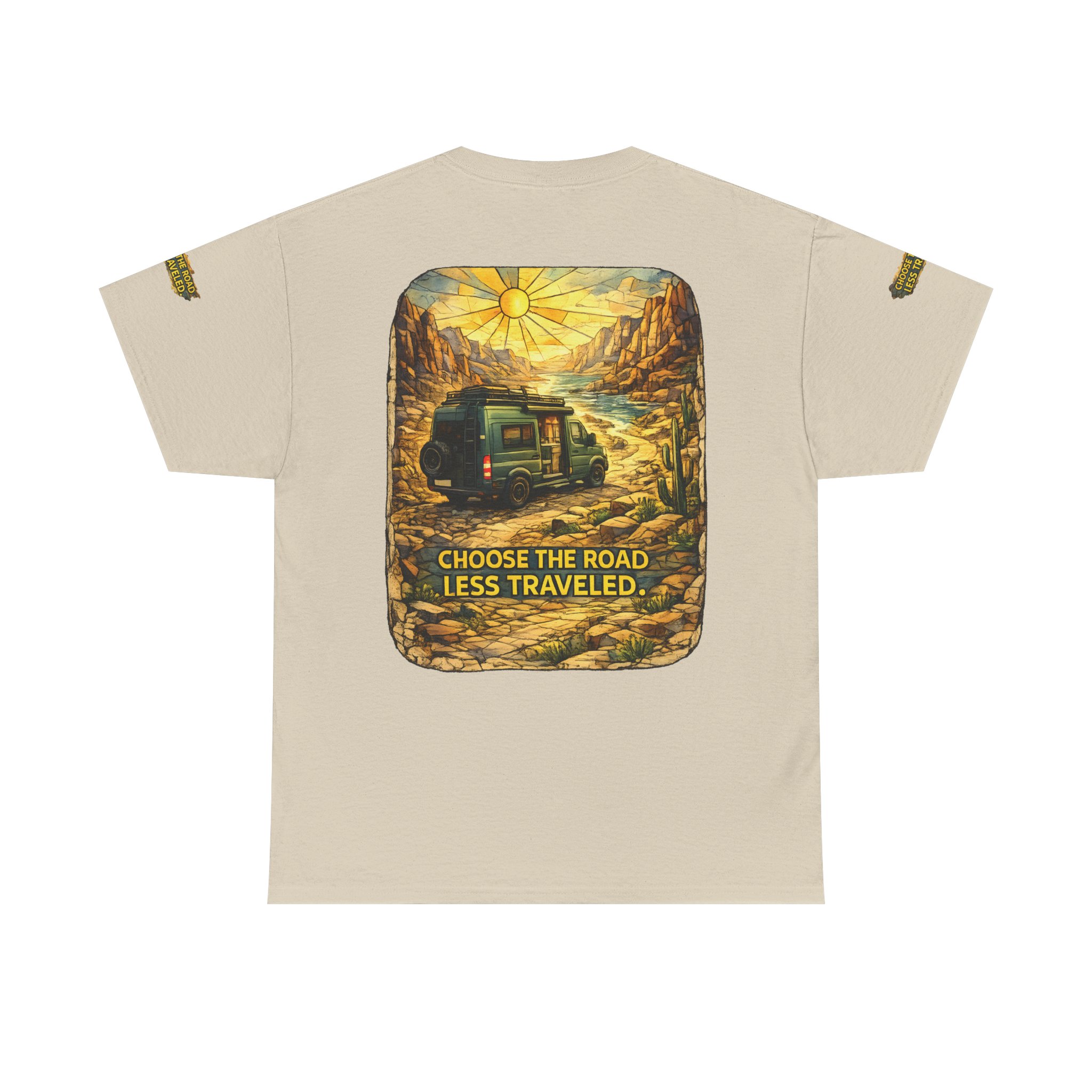 Unisex Heavy Cotton Tee — "Choose The Road Less Traveled" Design Cubic-Line