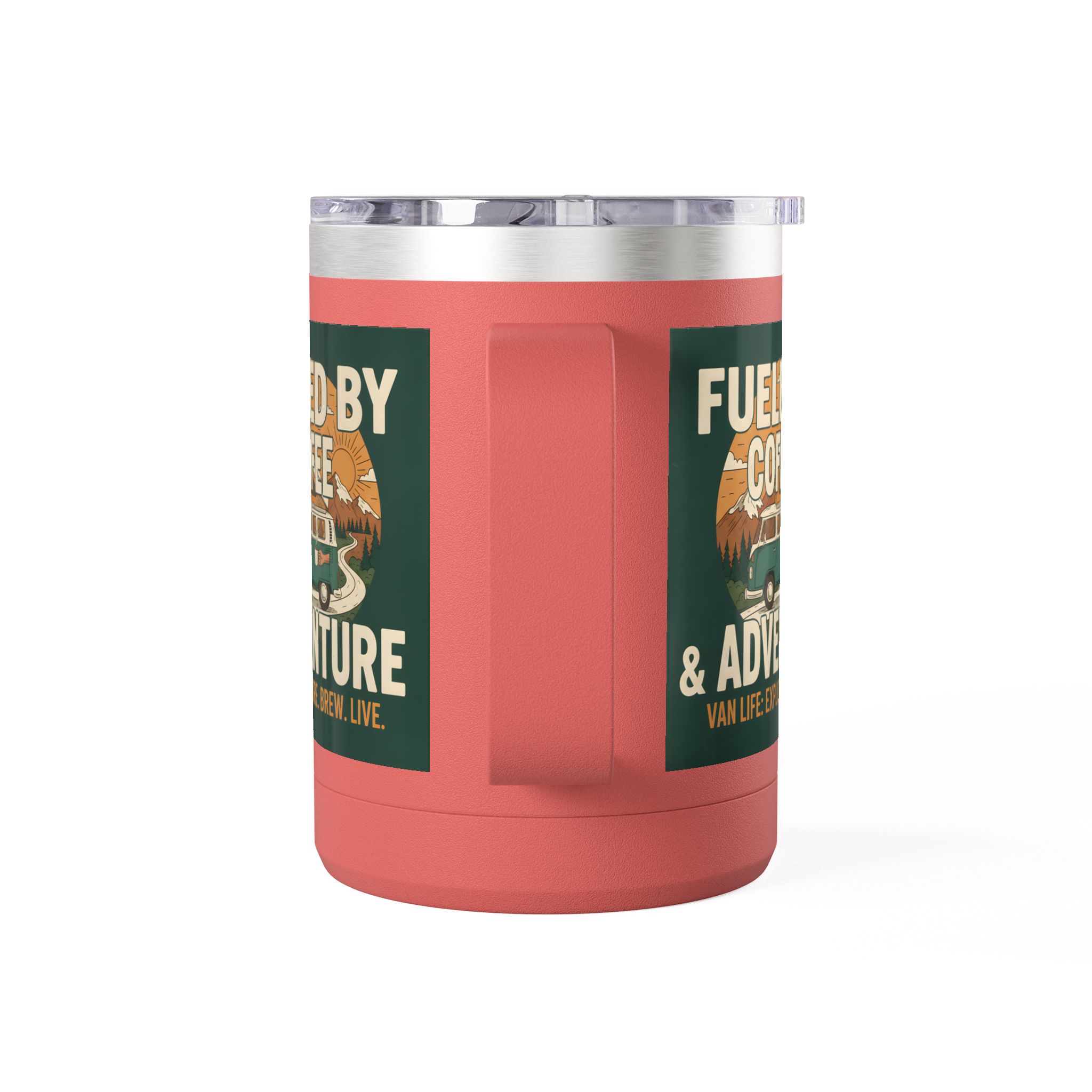 Coffee Mug Tumbler, 15oz — "Fueled by Coffee & Adventure"