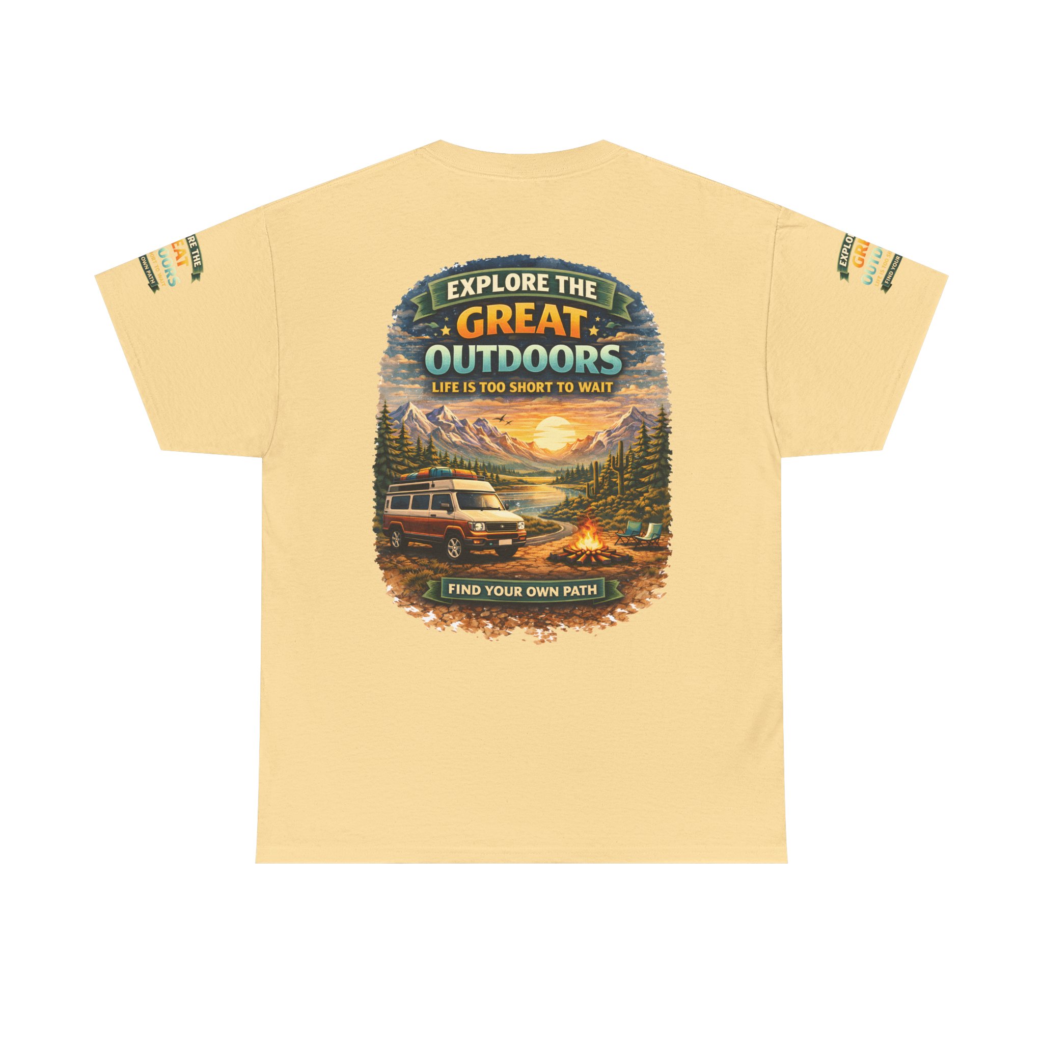 Unisex Heavy Cotton Tee — "Explore The Great Outdoors" Design Scenic-Line