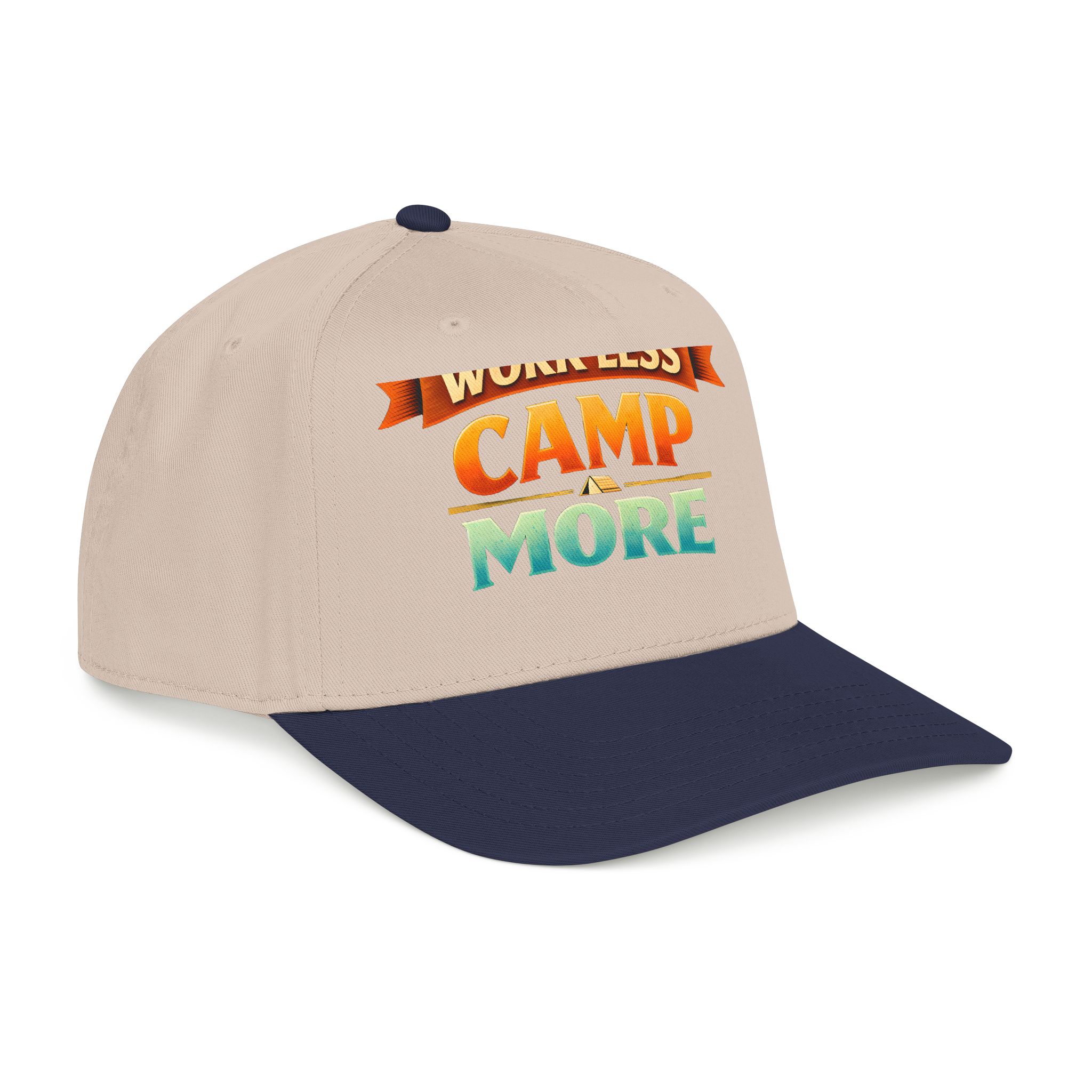 Baseball Cap - "Work Less-Camp More" Design Scenic-Line