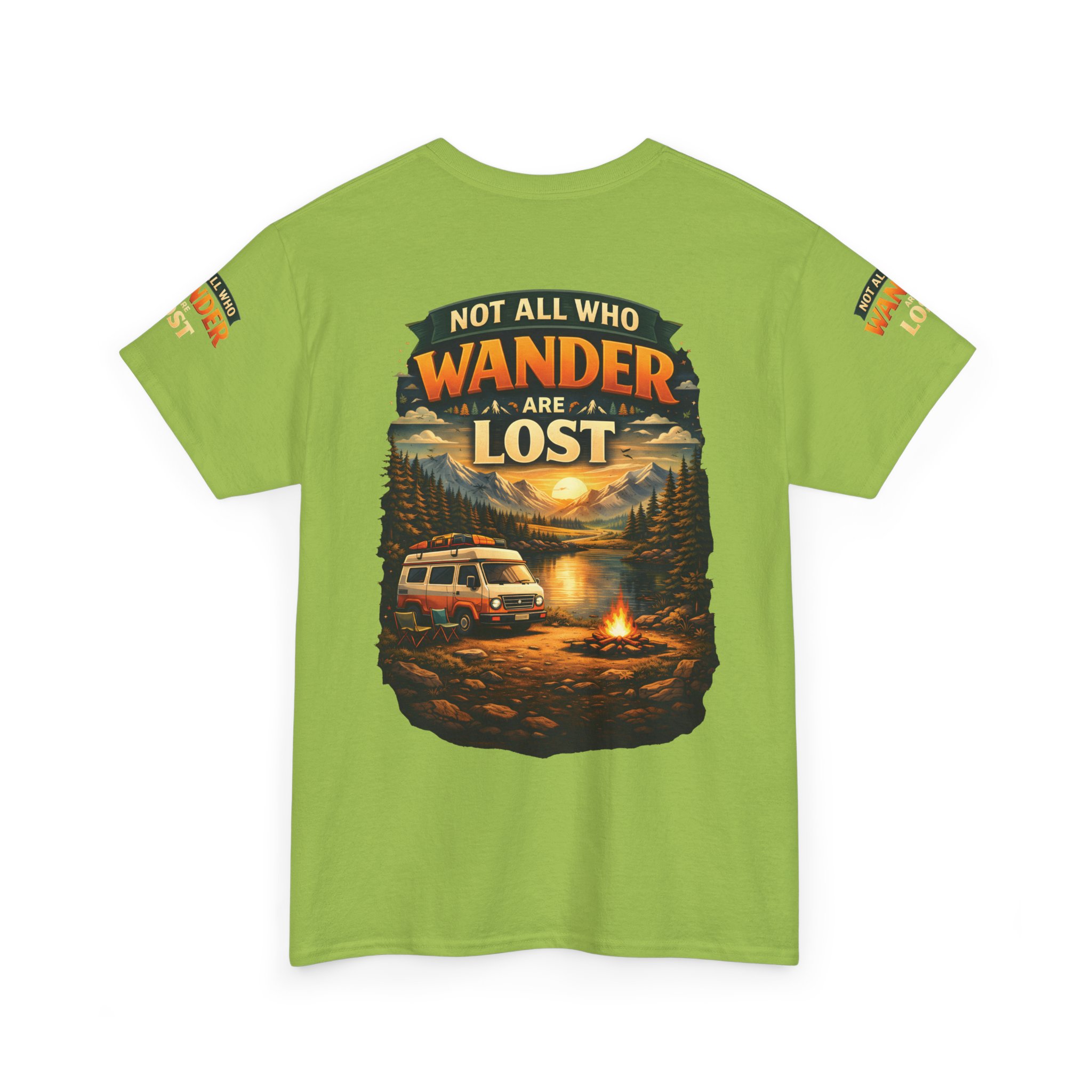 Unisex Heavy Cotton Tee — "Not All Who Wander Are Lost" Design Scenic-Line