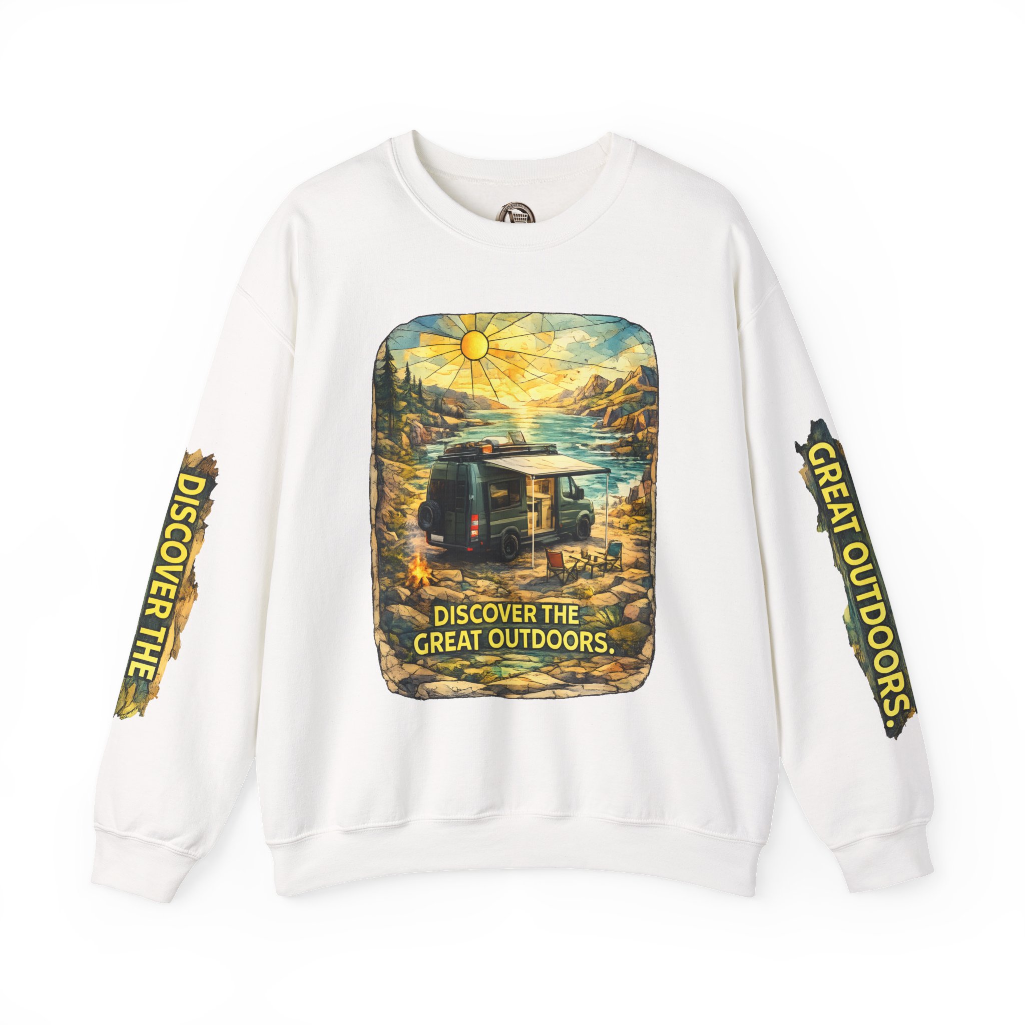 Unisex Heavy Blend™ Crewneck Sweatshirt — "Discover The Great Outdoors" Design Cubic-Line