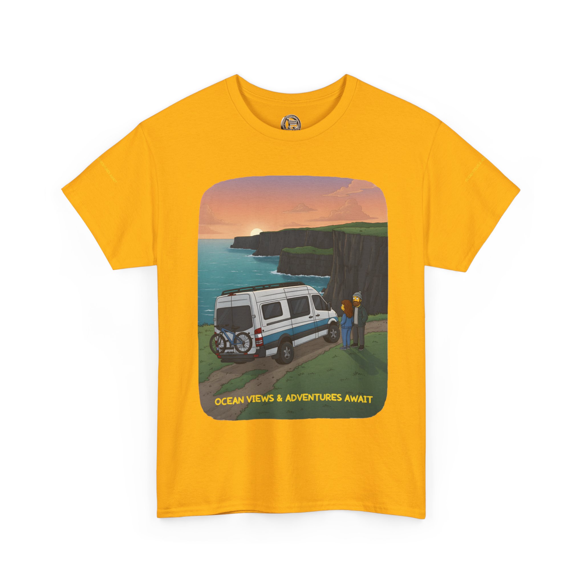 Unisex Heavy Cotton Tee — "Ocean Views-Adventures Awaits" Design Sitcom-Line