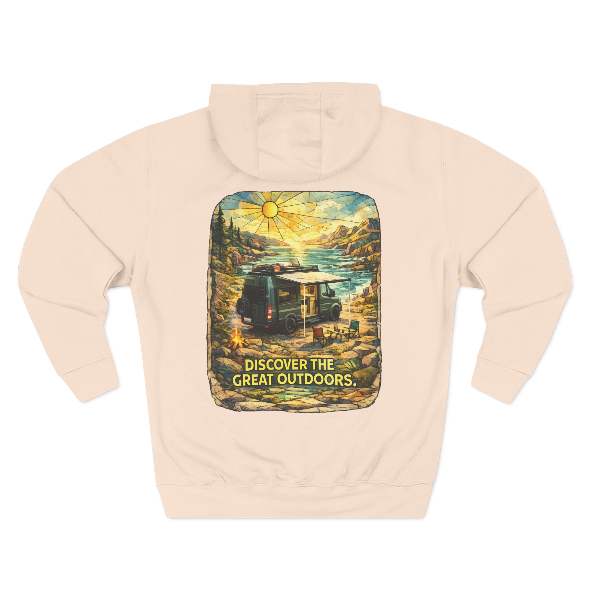 Three-Panel Fleece Hoodie - "Discover The Great Outdoors" Design Cubic-Line