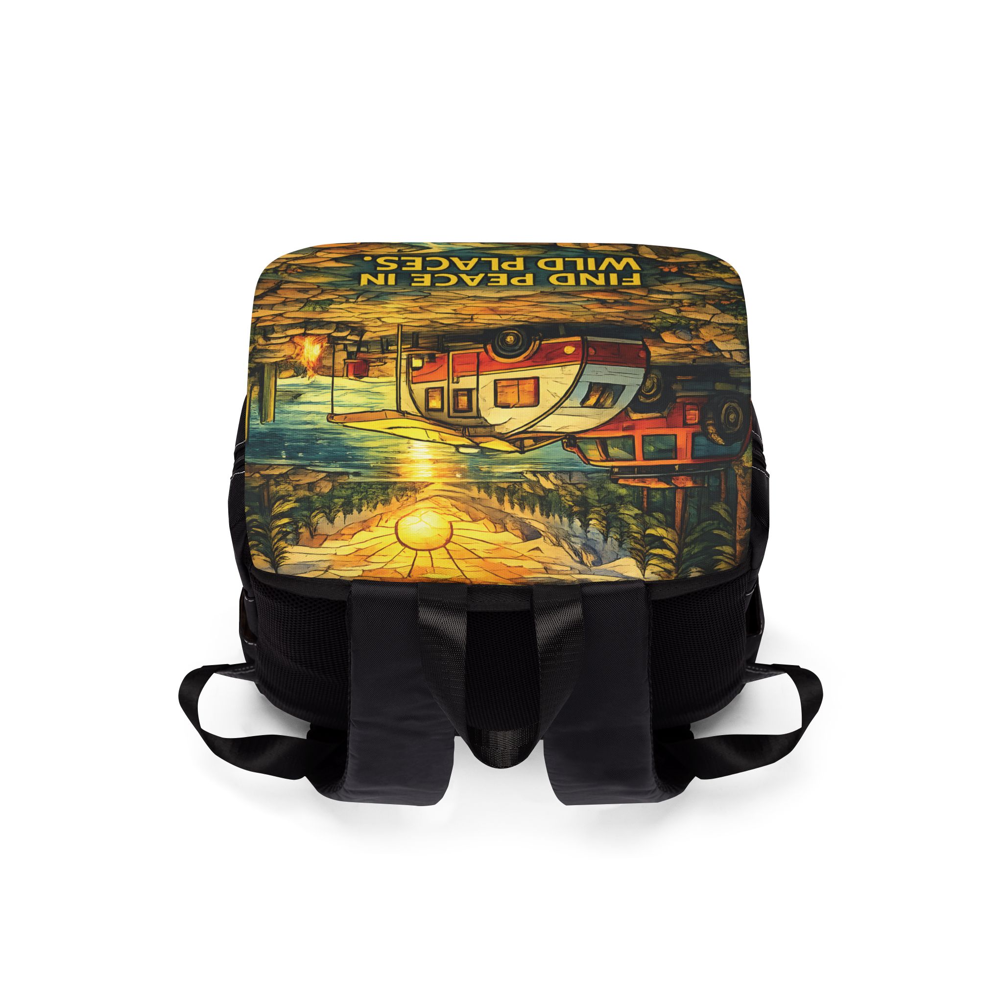 Unisex Casual Shoulder Backpack — "Find Peace In Wild Places" Design Cubic-Line