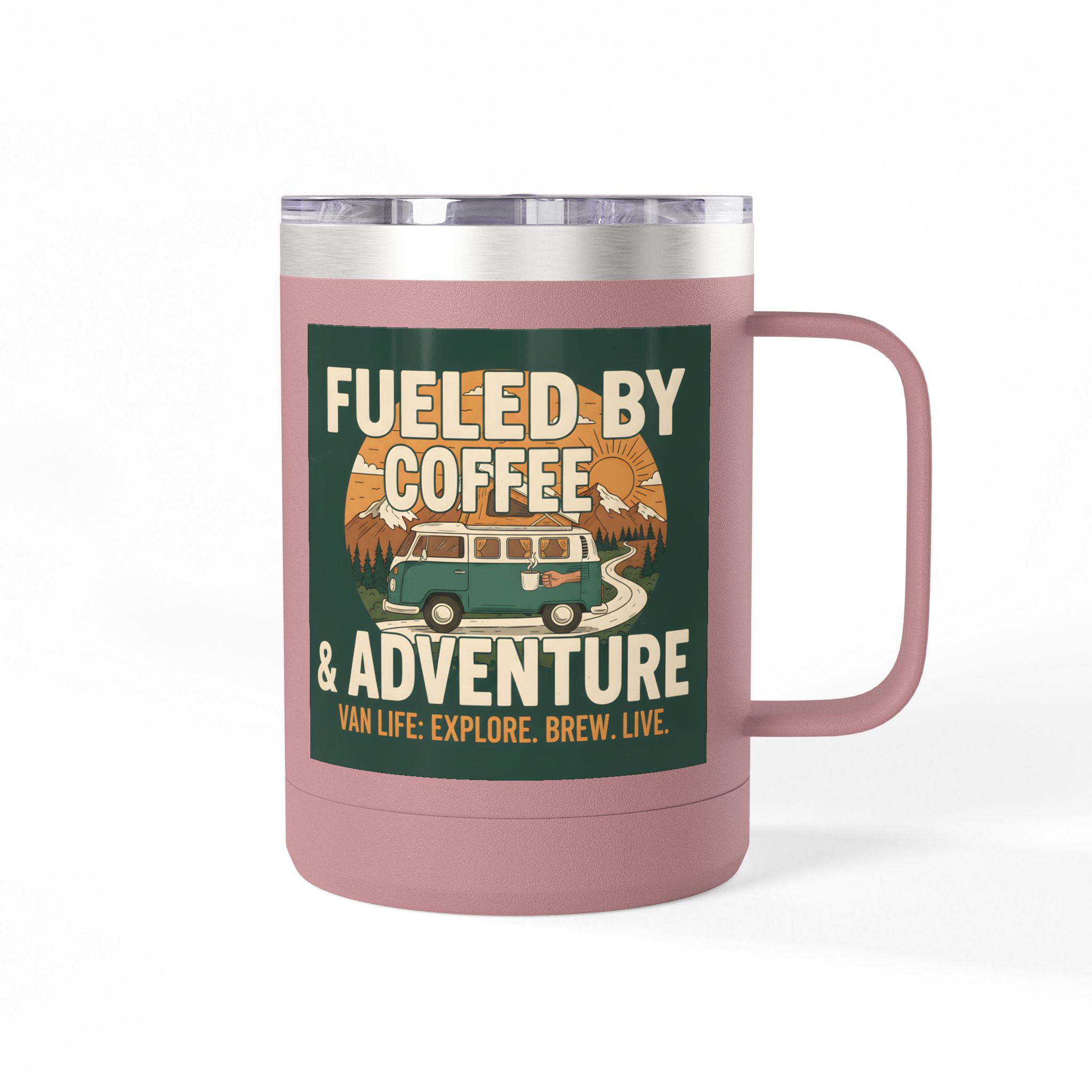 Coffee Mug Tumbler, 15oz — "Fueled by Coffee & Adventure"