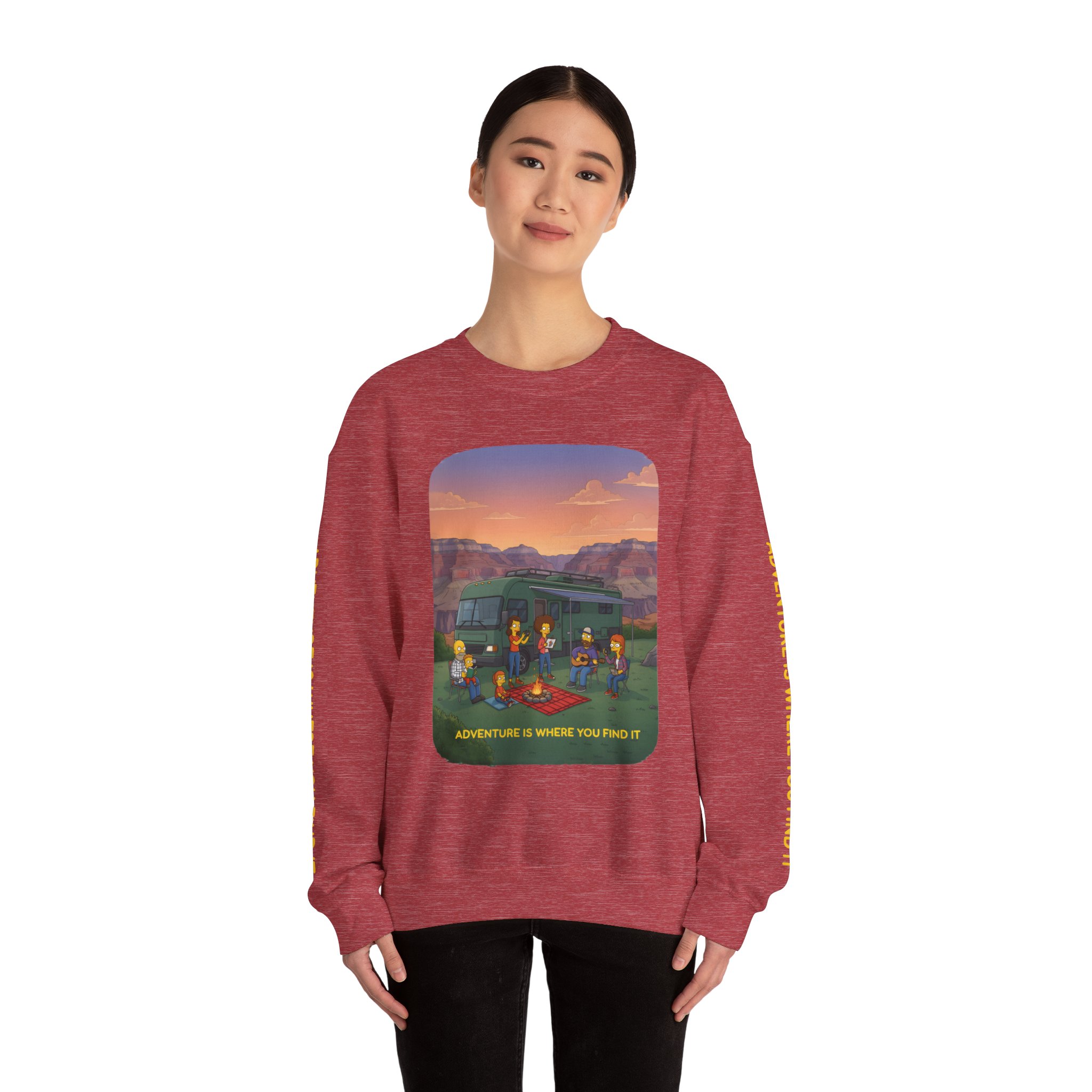 Unisex Heavy Blend™ Crewneck Sweatshirt — "Adventure Is Where You Find It" Design Sitcom-Line