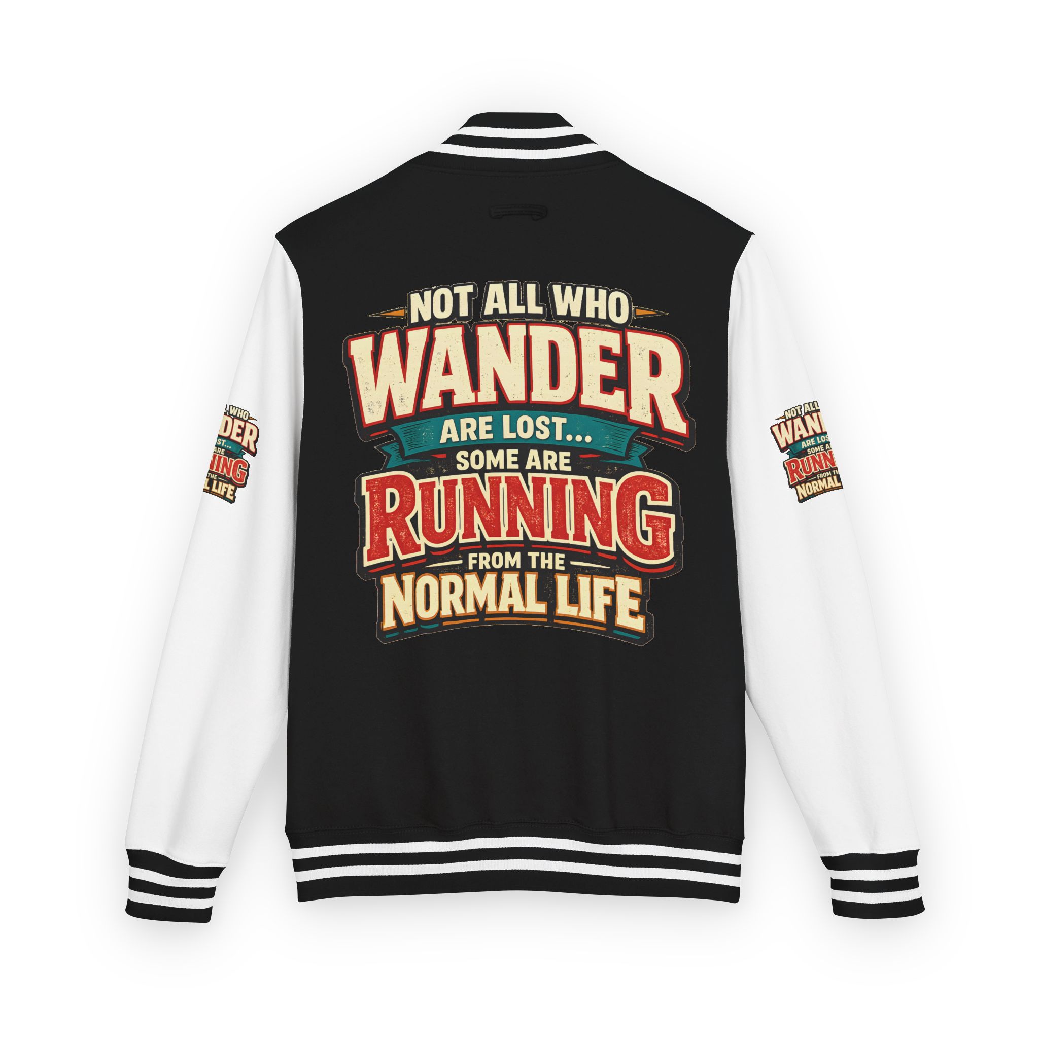 Unisex Heavyweight Letterman Jacket — "Not All Who Wander Are Lost" Design F**K-Line