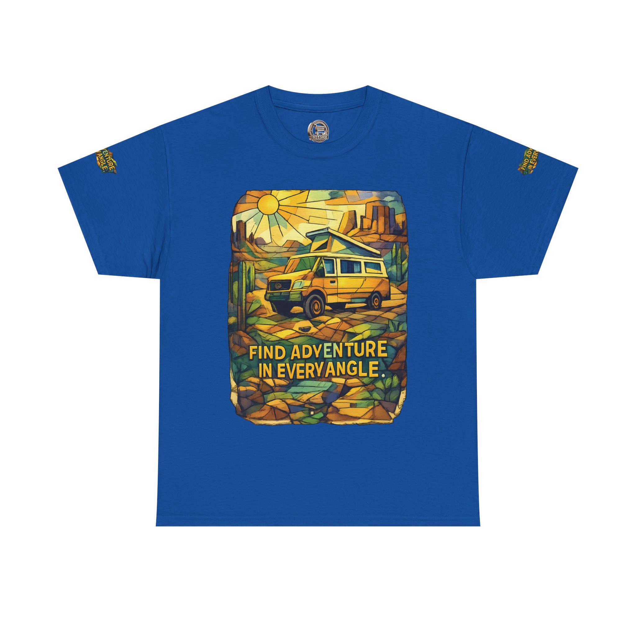 Unisex Heavy Cotton Tee — "Find Adventure In Every Corner" Design Cubic-Line