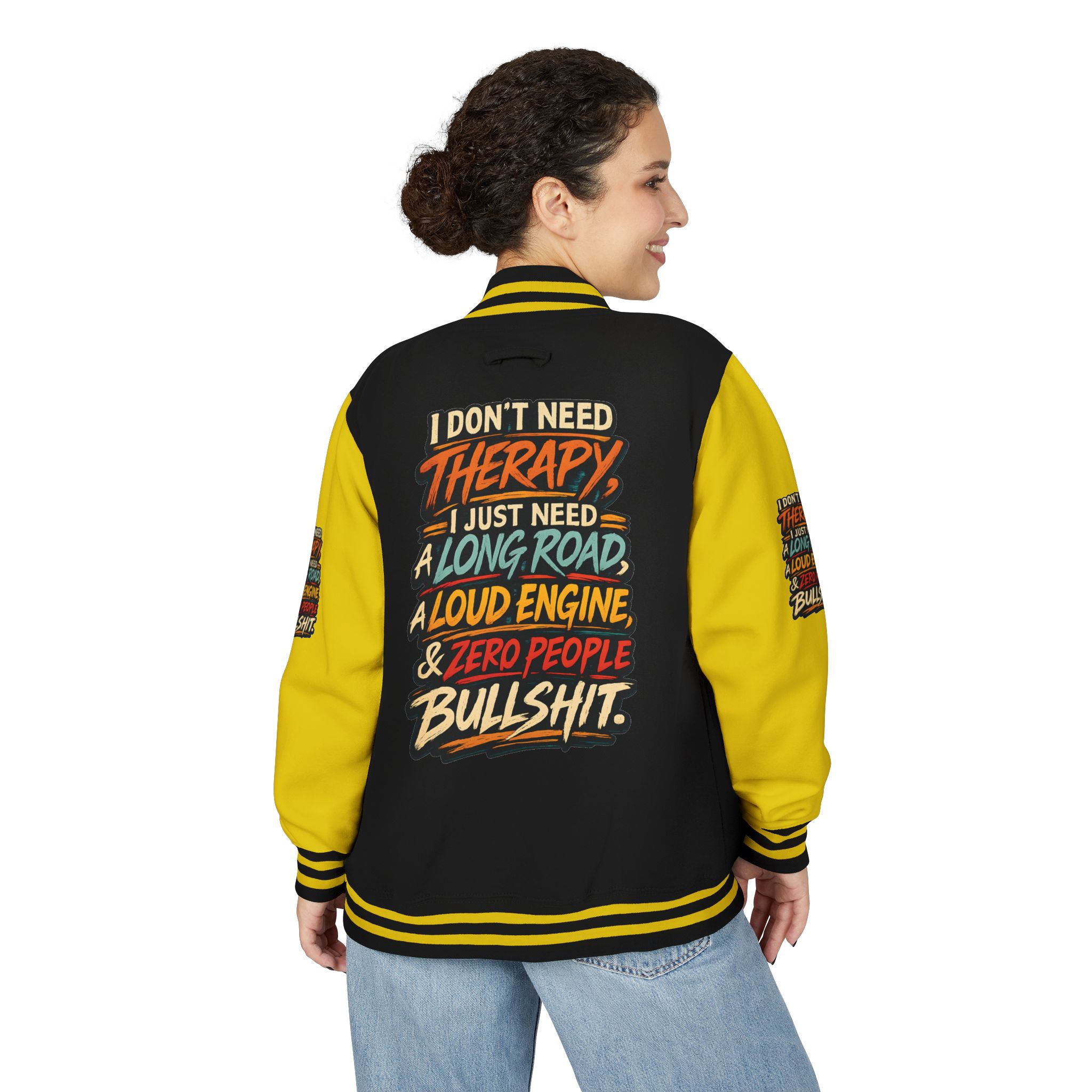 Unisex Heavyweight Letterman Jacket — "I Dont Need Therapy" Design F**K-Line