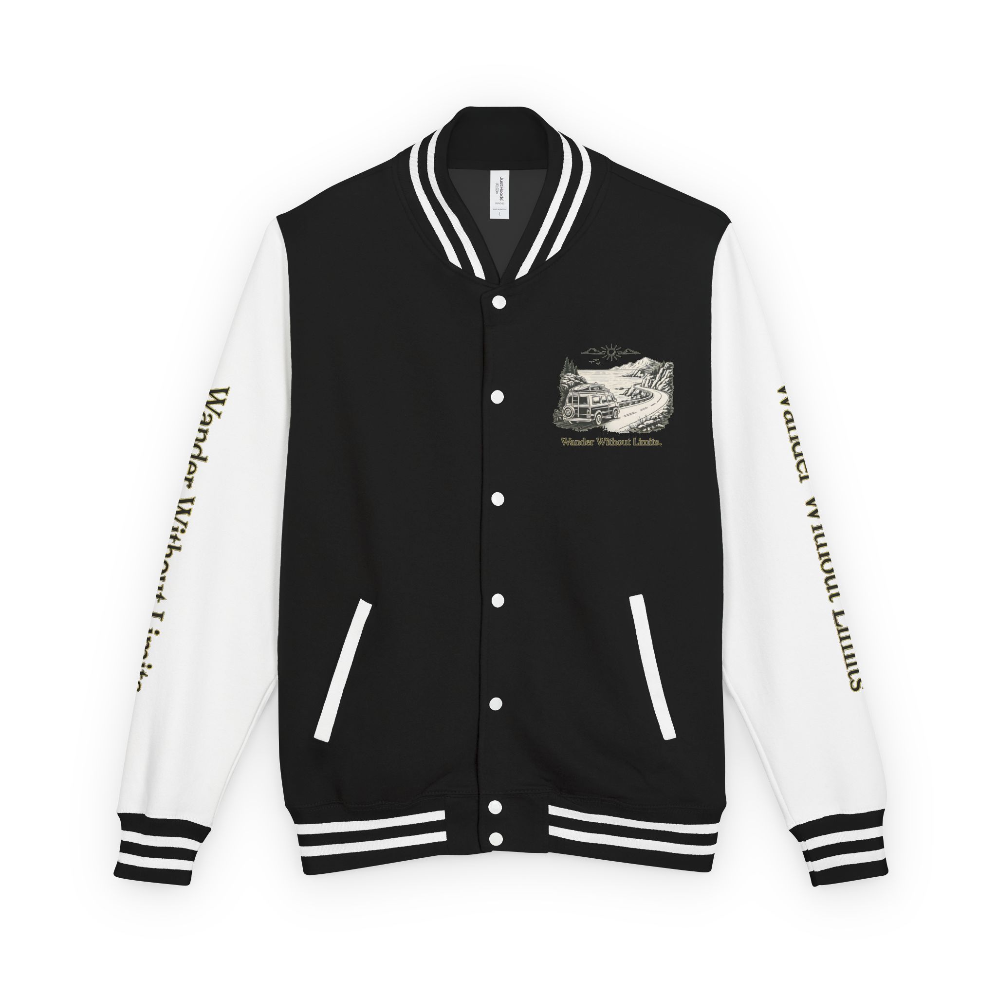 Unisex Heavyweight Letterman Jacket — "Wander Without Limits" Travel Varsity Coat