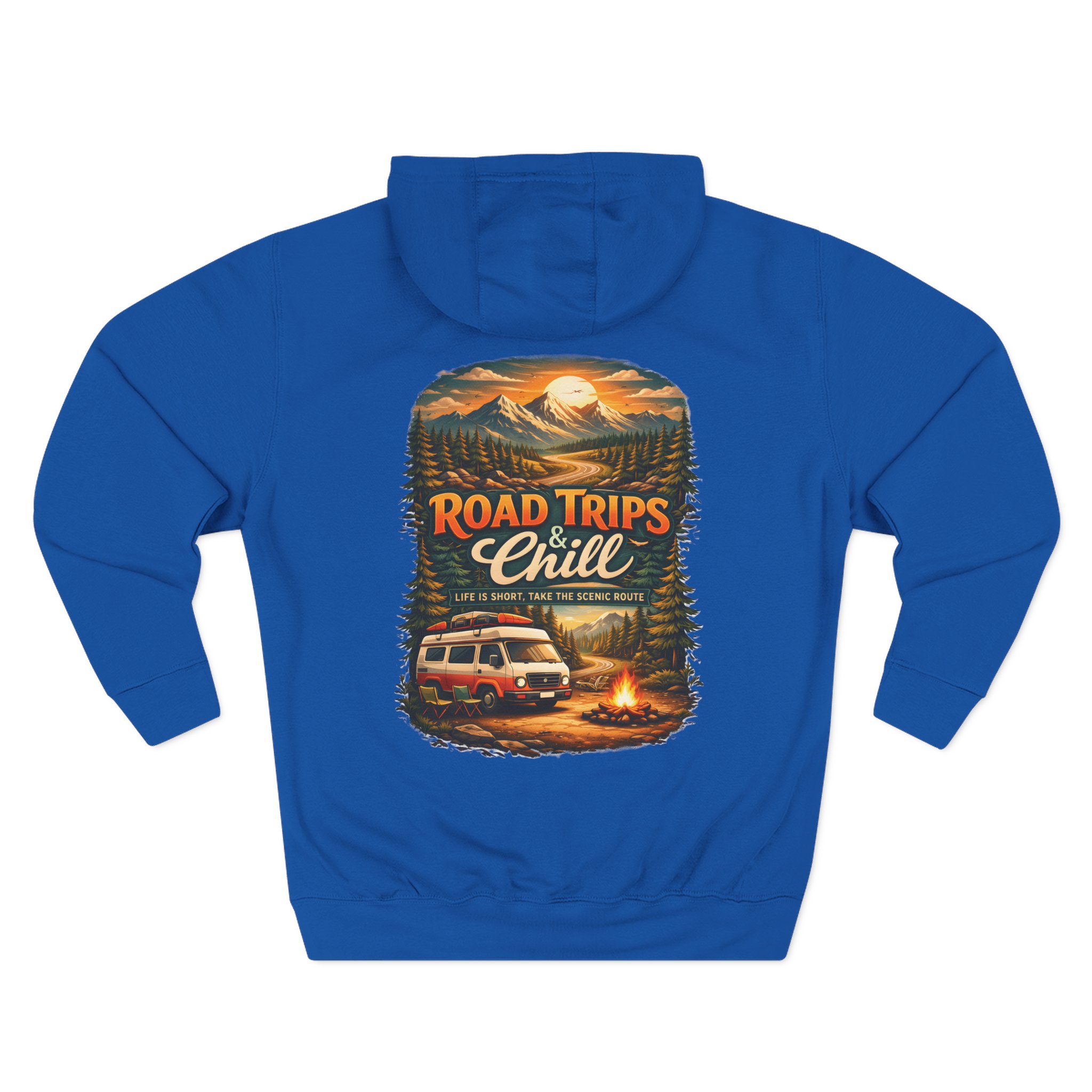 Three-Panel Fleece Hoodie - "Road Trips & Chill" Design Scenic-Line