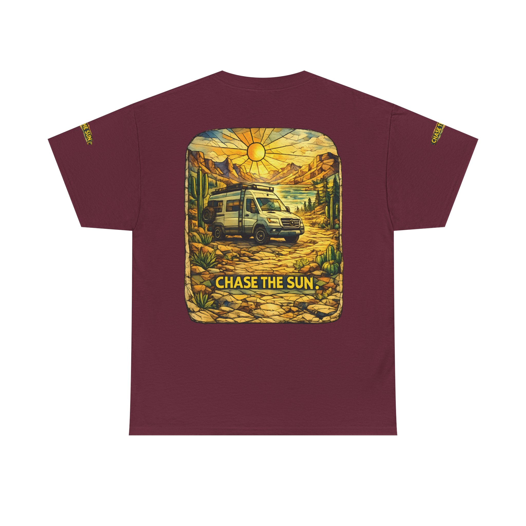 Unisex Heavy Cotton Tee — "Chase The Sun" Design Cubic-Line