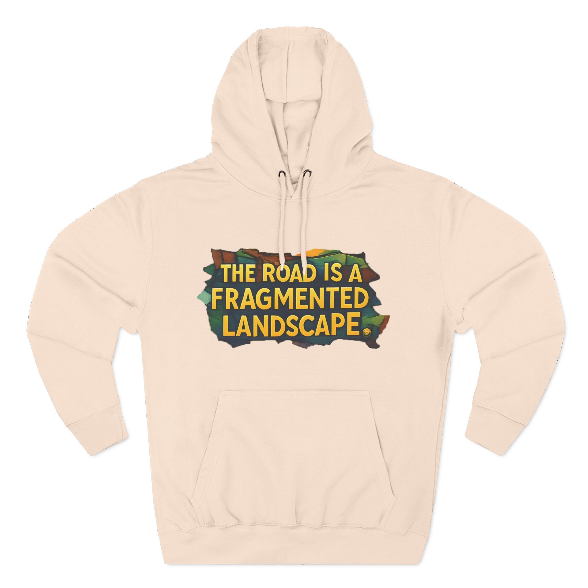 Three-Panel Fleece Hoodie - "The Road Is A Fragmented Landscape" Design Cubic-Line