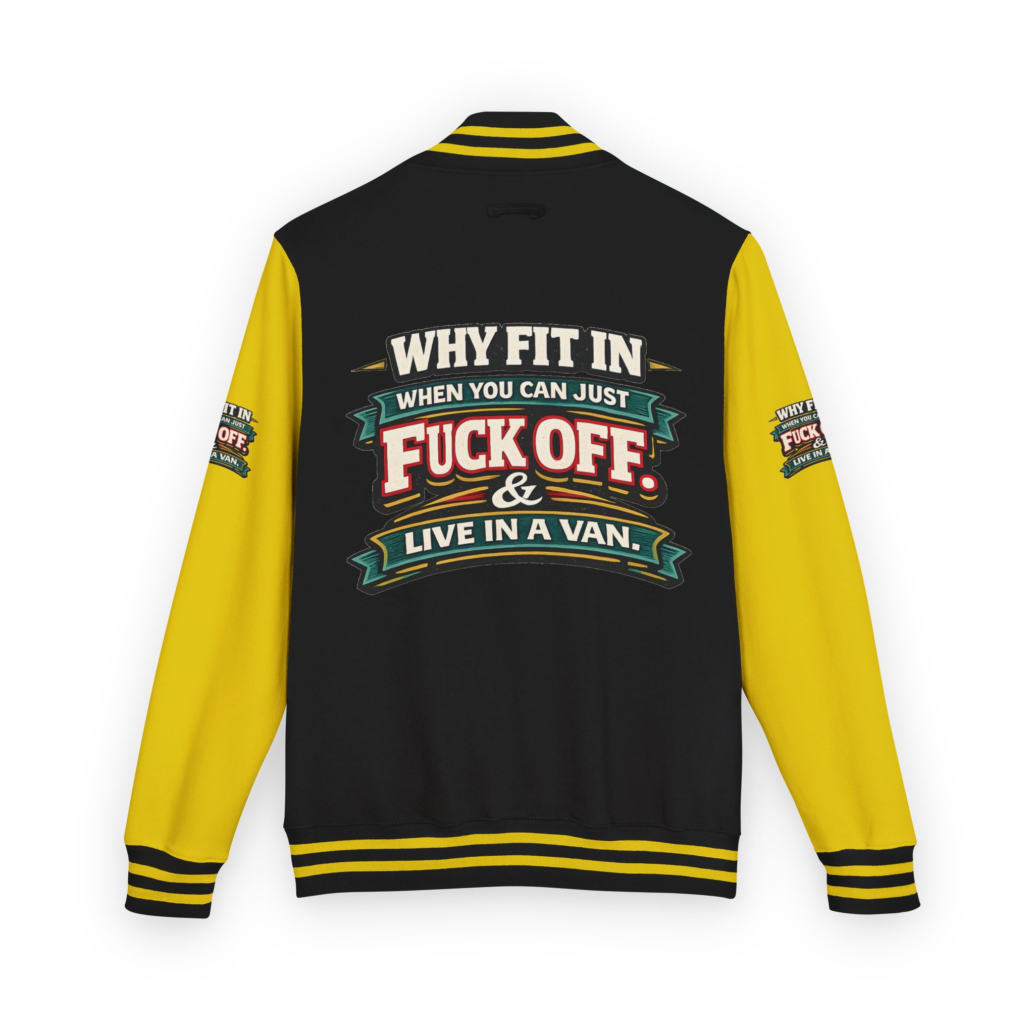 Unisex Heavyweight Letterman Jacket — "Why Fit In" Design F**K-Line