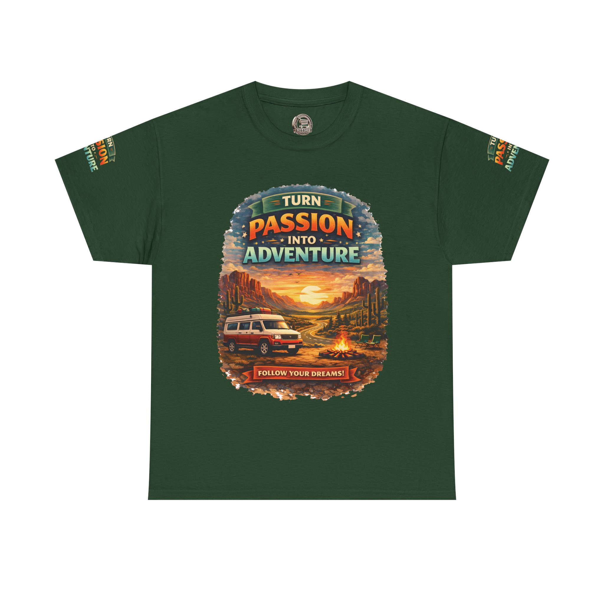 Unisex Heavy Cotton Tee — "Turn Passion Into Adventure" Design Scenic-Line