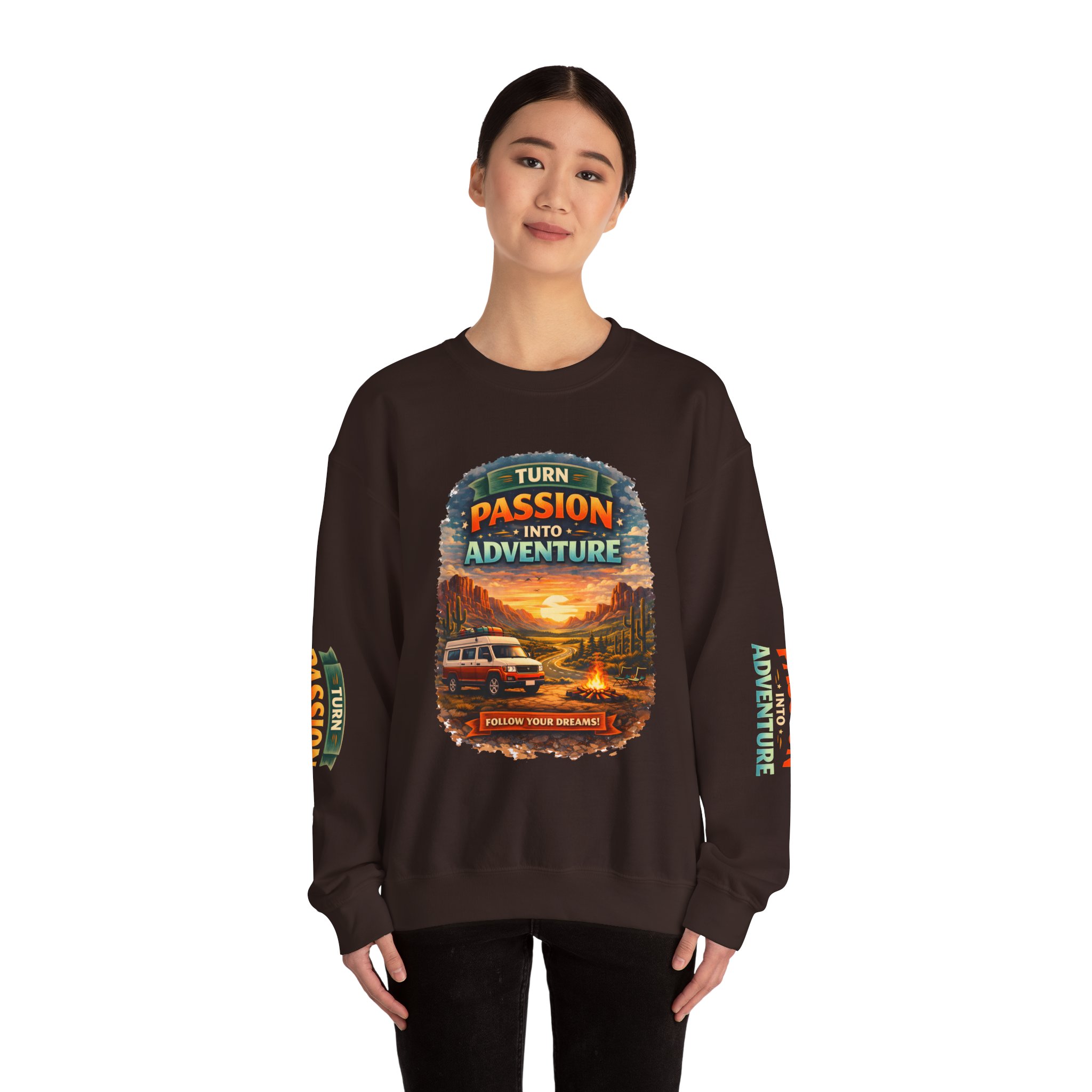 Unisex Heavy Blend™ Crewneck Sweatshirt — "Turn Passion Into Adventure" Design Scenic-Line