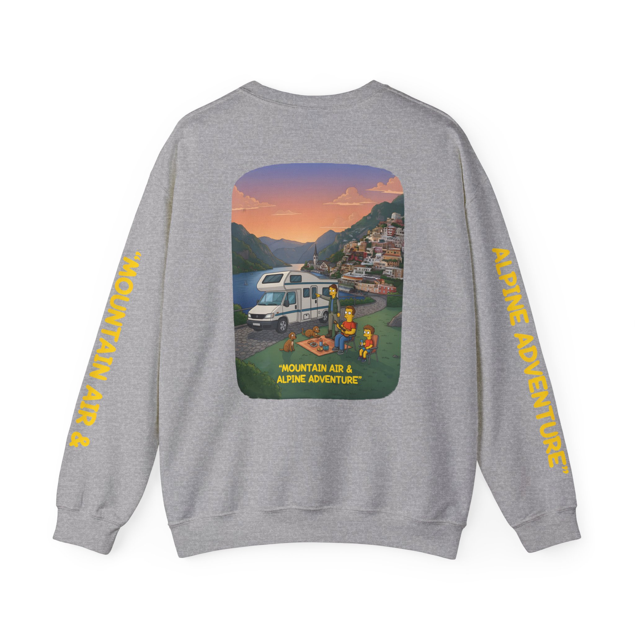 Unisex Heavy Blend™ Crewneck Sweatshirt — "Mountain Air-Alpine Adventure" Design Sitcom-Line