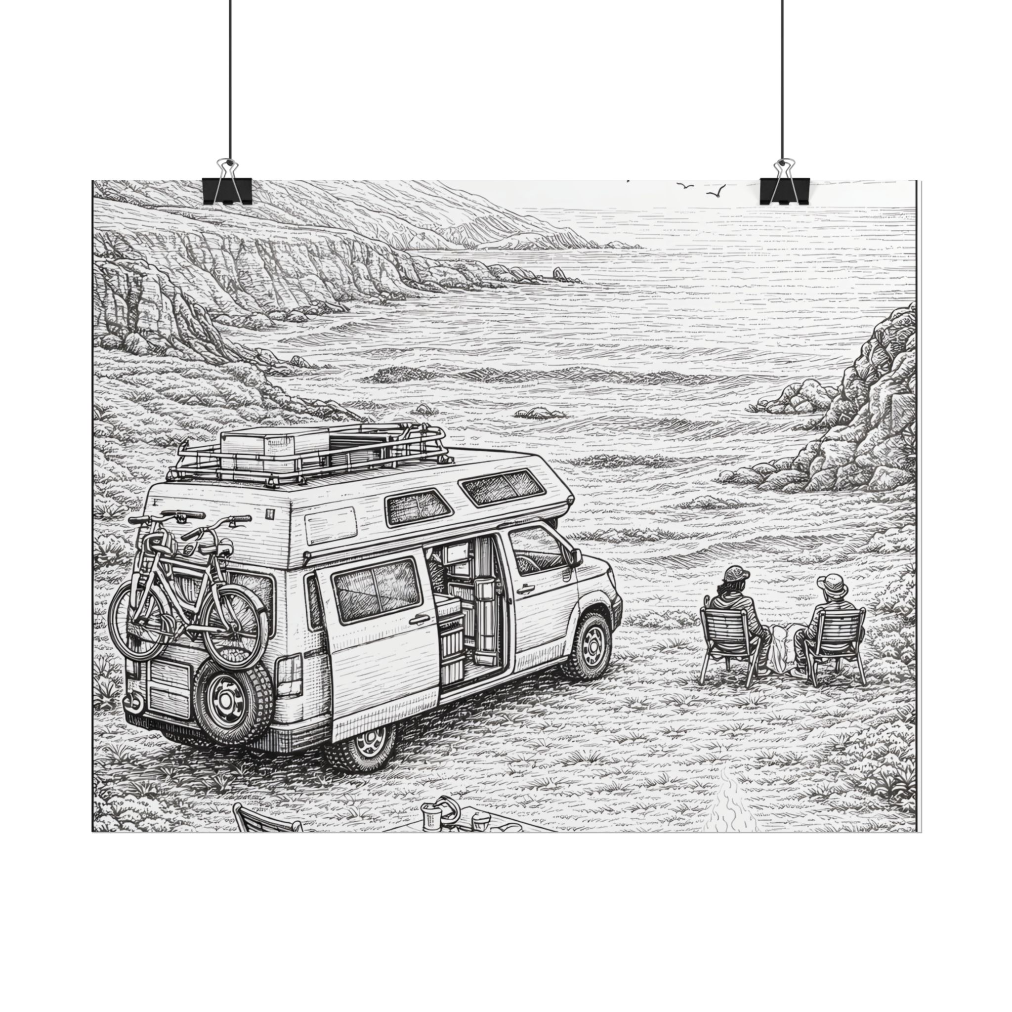 Campervan Poster — Vintage RV Camping Landscape Wall Art