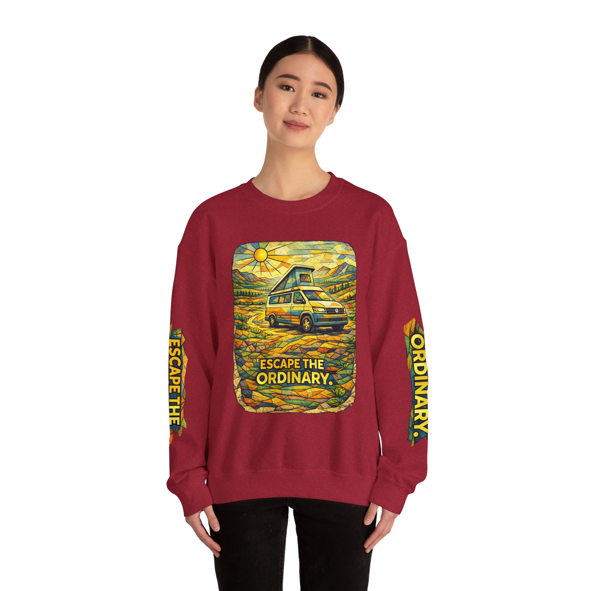 Unisex Heavy Blend™ Crewneck Sweatshirt — "Escape The Ordinary" Design Cubic-Line