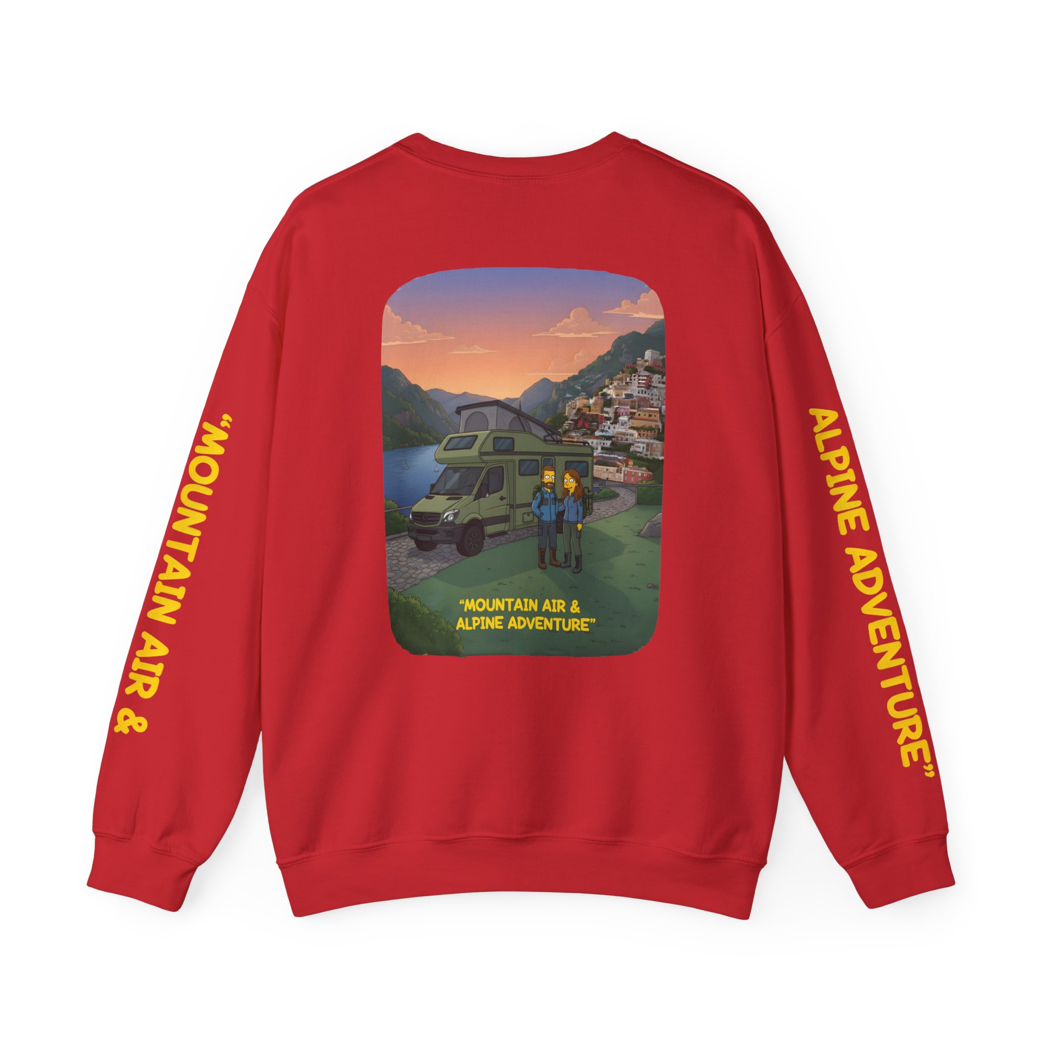 Unisex Heavy Blend™ Crewneck Sweatshirt — "Mountain Air And Alpine Adventure"" Design Sitcom-Line