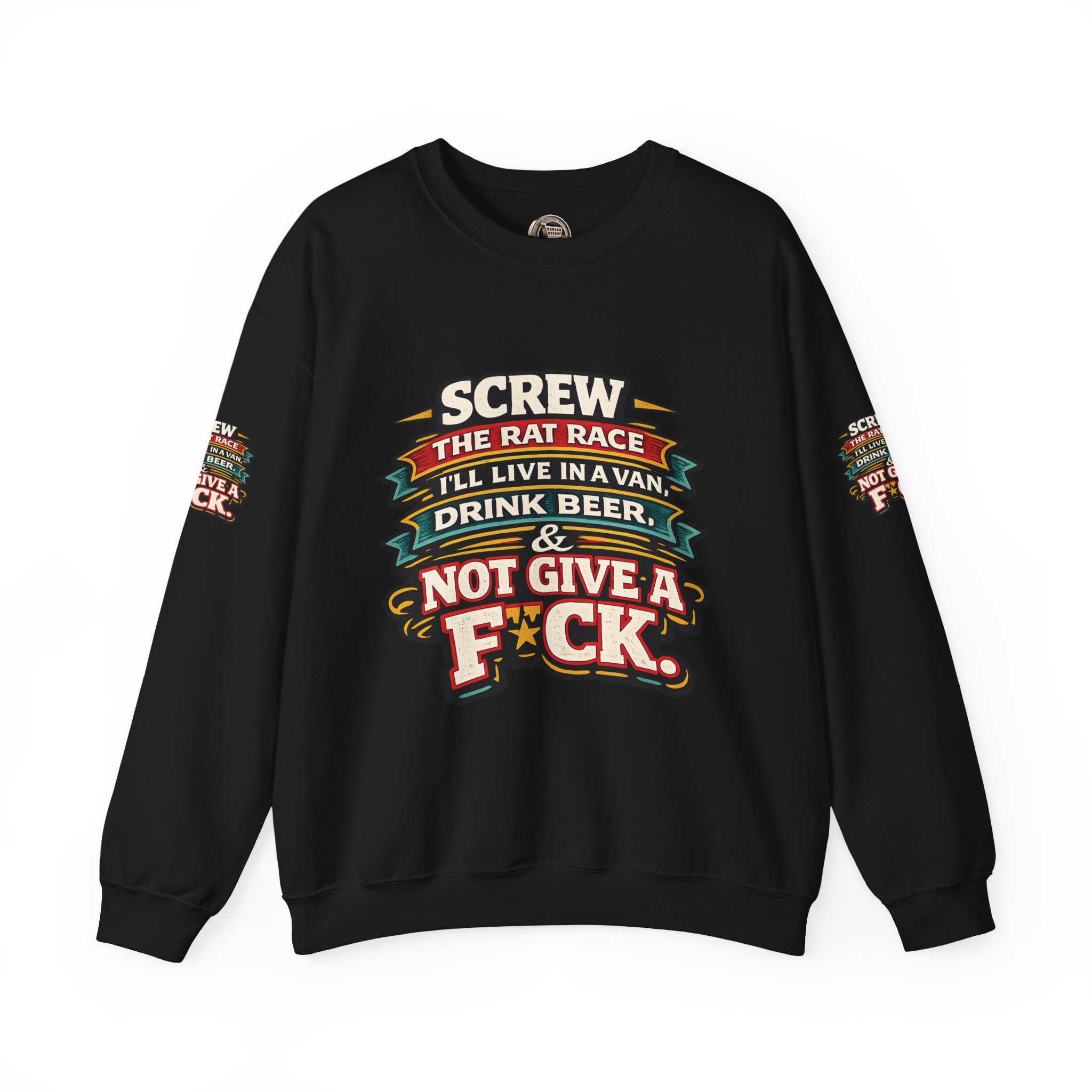 Unisex Heavy Blend™ Crewneck Sweatshirt — "Screw The Rat Race" Design F**K-Line