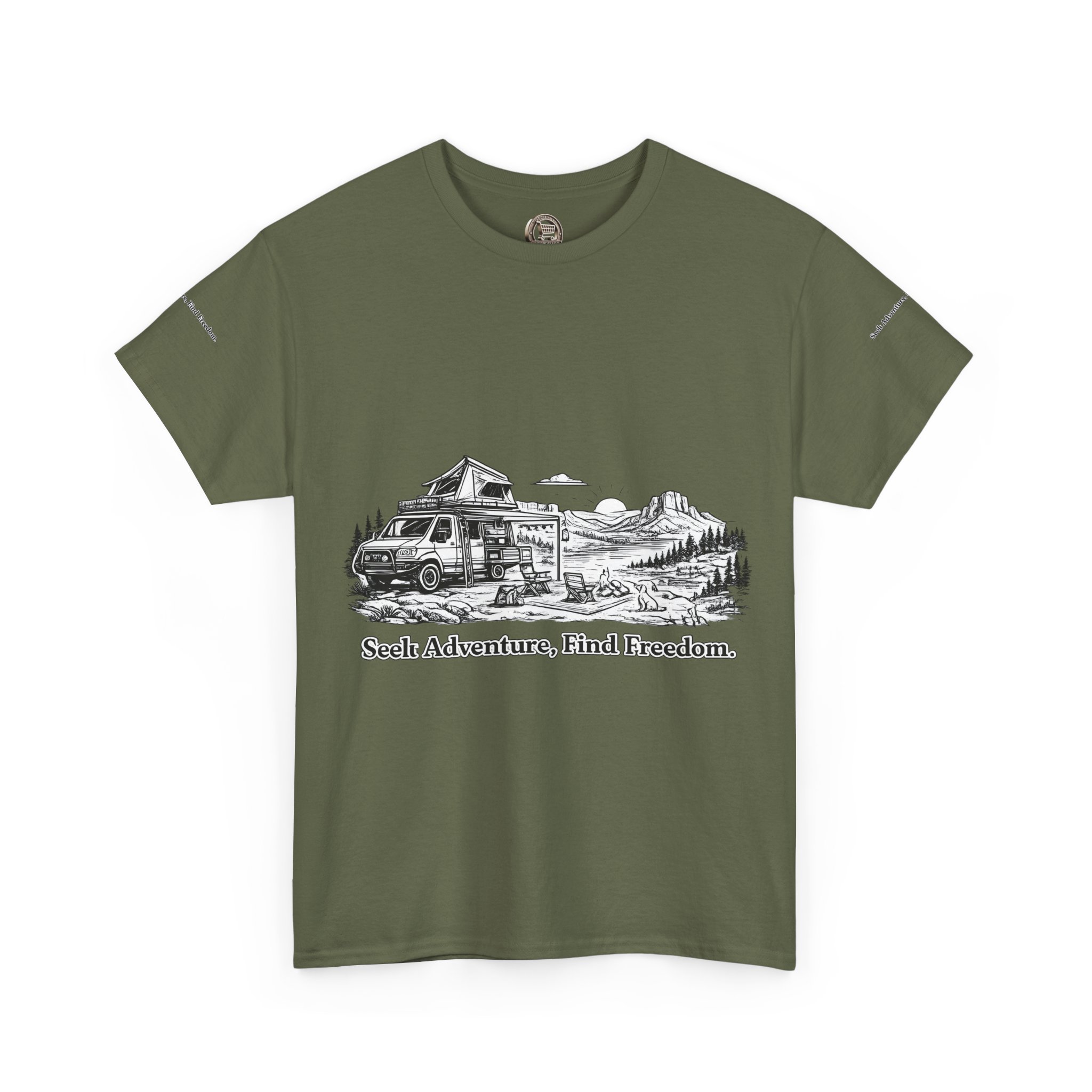 13397225626333146325_2048.jpeg Unisex Heavy Cotton Tee — "Seek Adventure, Find Freedom" Design Minimal-Line