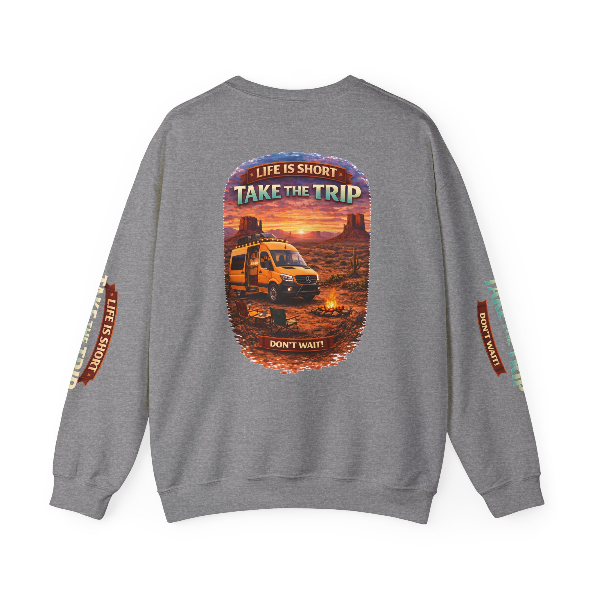 Unisex Heavy Blend™ Crewneck Sweatshirt — "Live Is Short Take The Trip" Design Scenic-Line