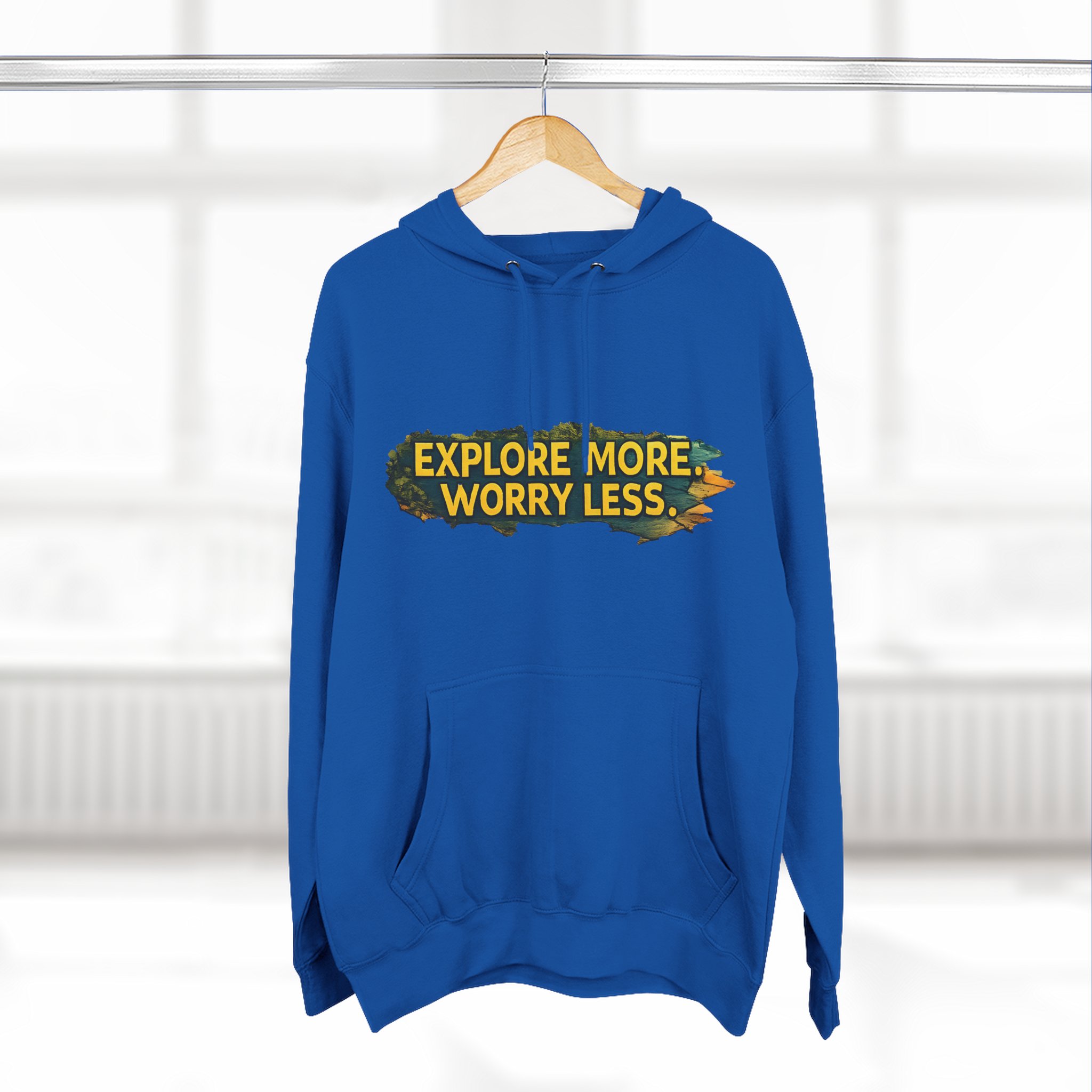 13407814143850578756_2048.jpeg Three-Panel Fleece Hoodie - "Explore More Worry Less" Design Cubic-Line