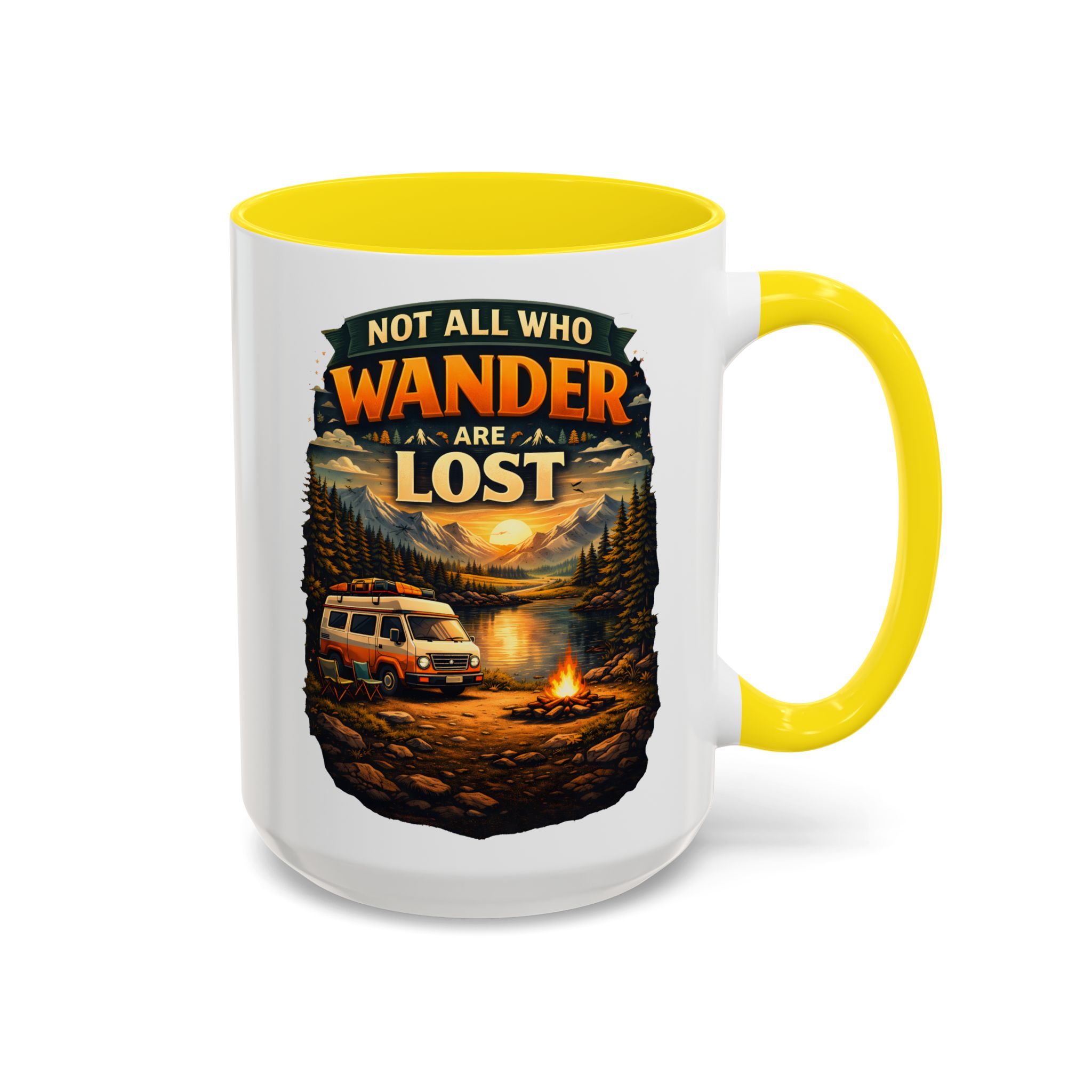 Accent Coffee Mug (11, 15oz) — "Not All Who Wander Are Lost" Design Scenic-Line
