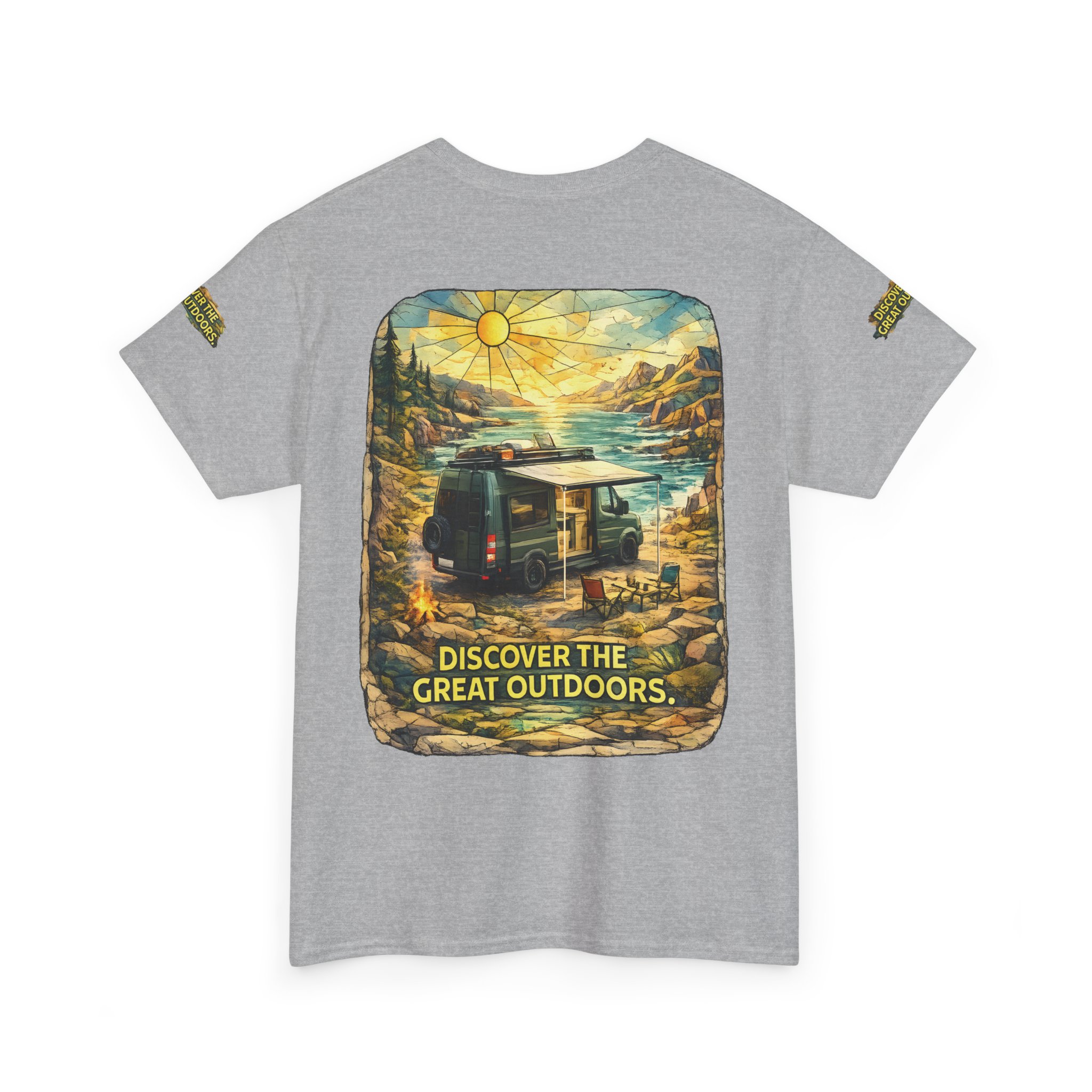 Unisex Heavy Cotton Tee — "Discover The Great Outdoors" Design Cubic-Line