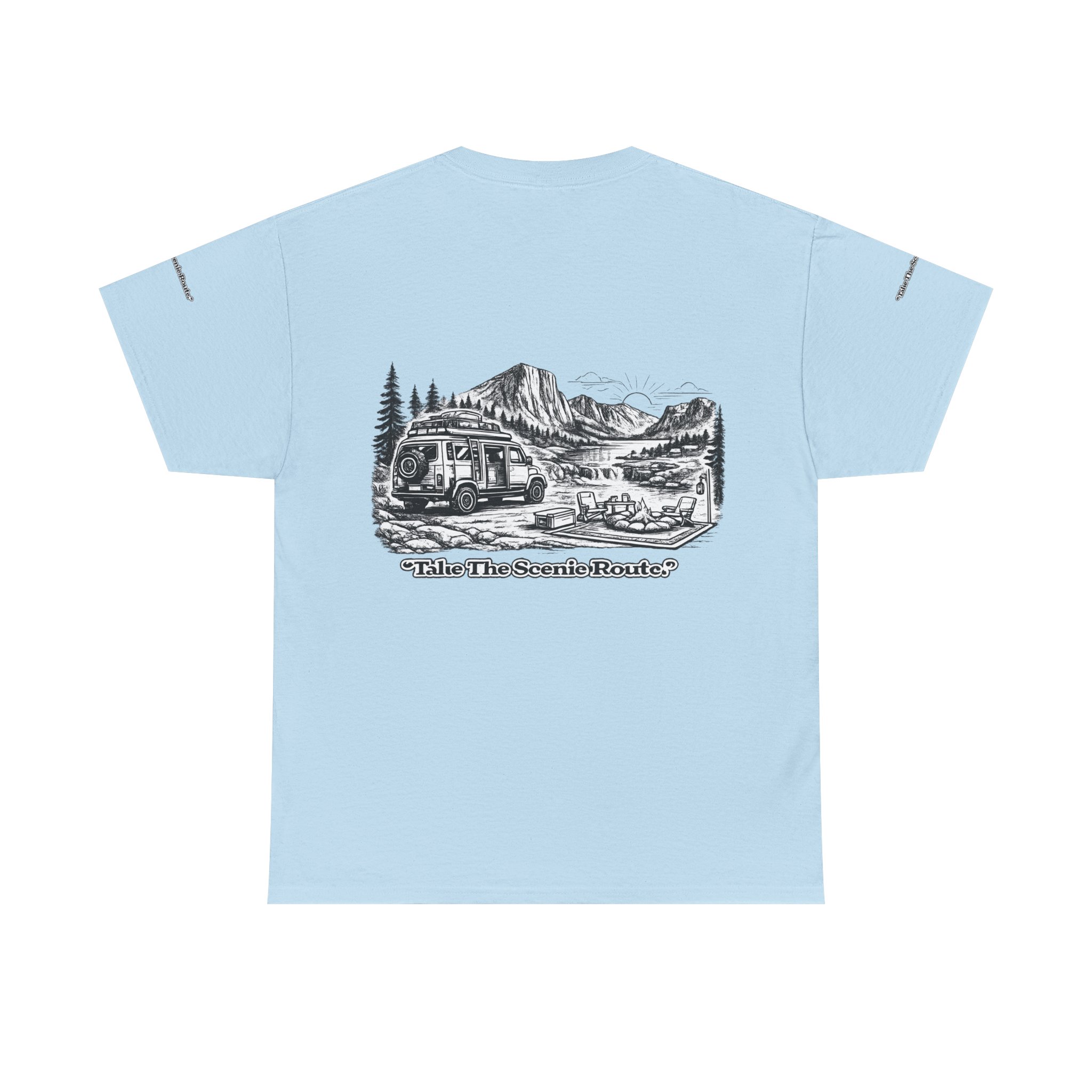 Unisex Heavy Cotton Tee — "Take The Scenic Route" Design Minimal-Line