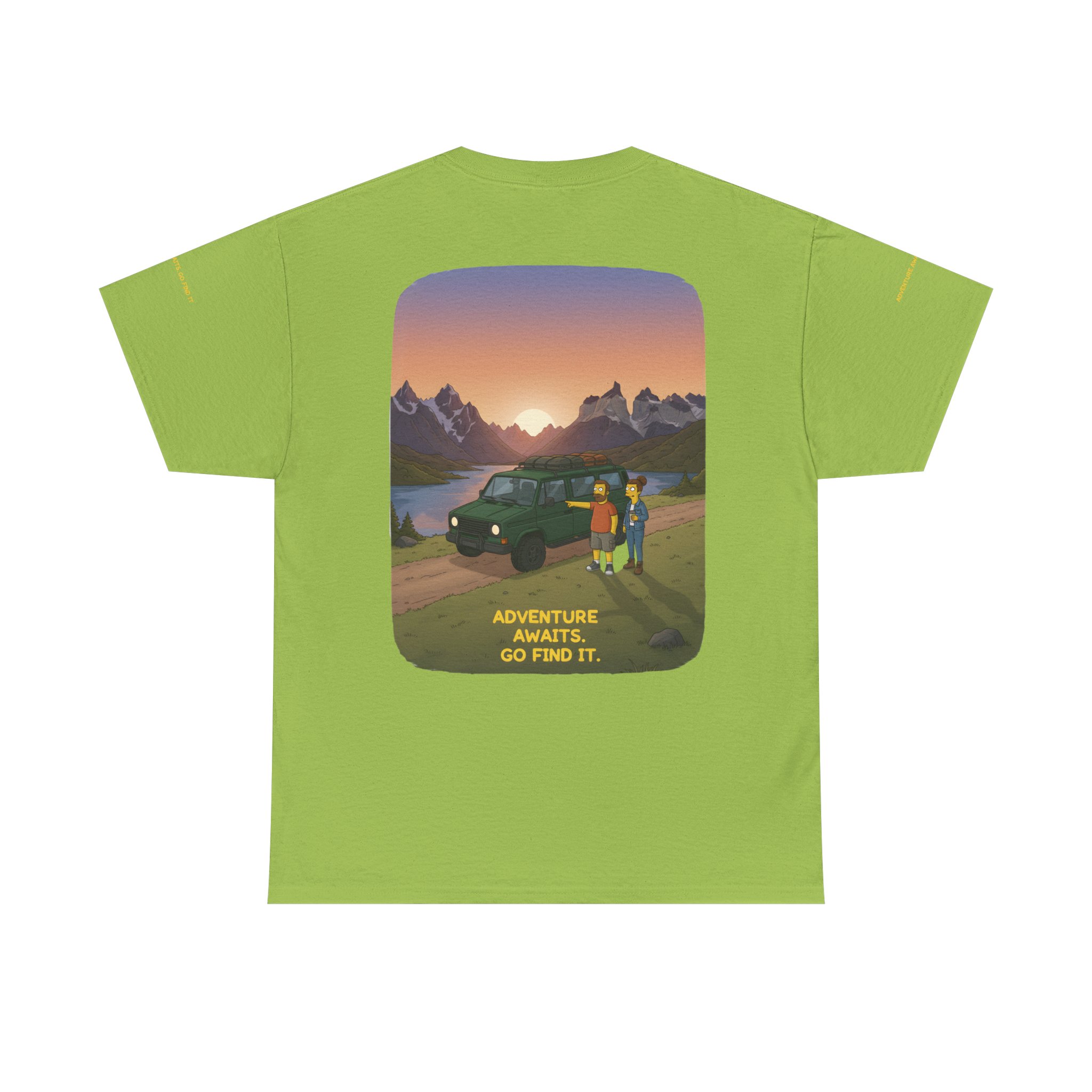 Unisex Heavy Cotton Tee — "Adventure Awaits-Go Find It" Design Sitcom-Line