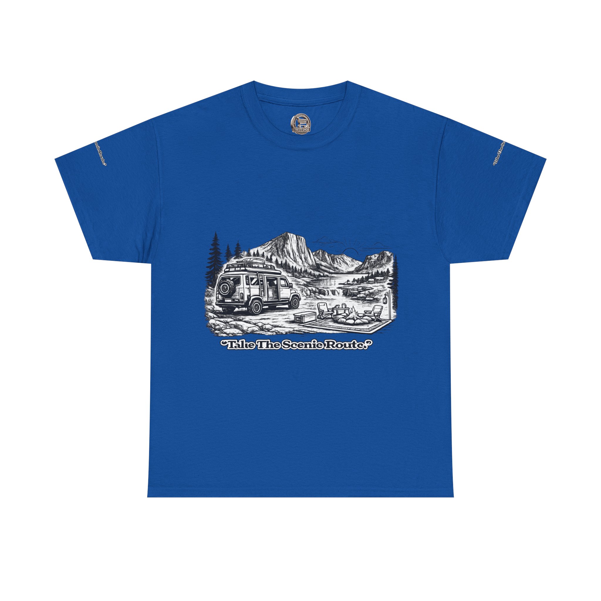 Unisex Heavy Cotton Tee — "Take The Scenic Route" Design Minimal-Line