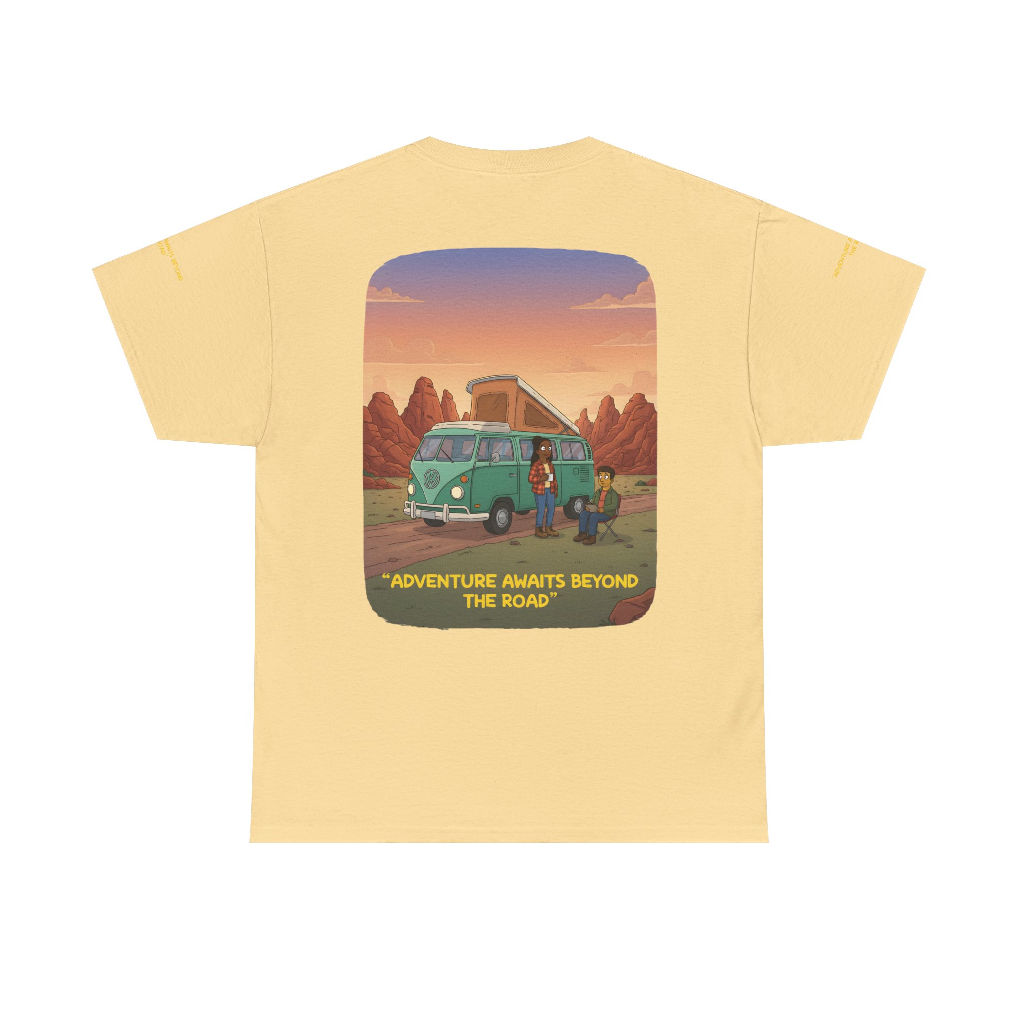 Unisex Heavy Cotton Tee — "Adventure Awaits Beyond The Road" Design Sitcom-Line