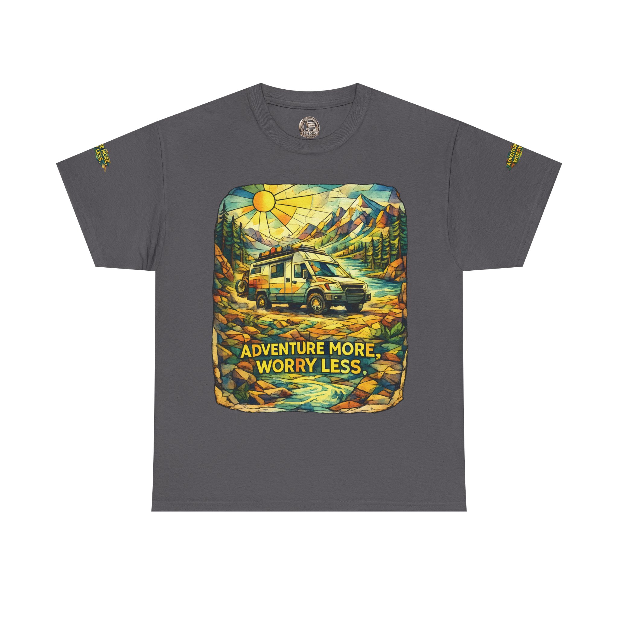 13432664958081165730_2048.jpeg Unisex Heavy Cotton Tee — "Adventure More Worry Less" Design Cubic-Line